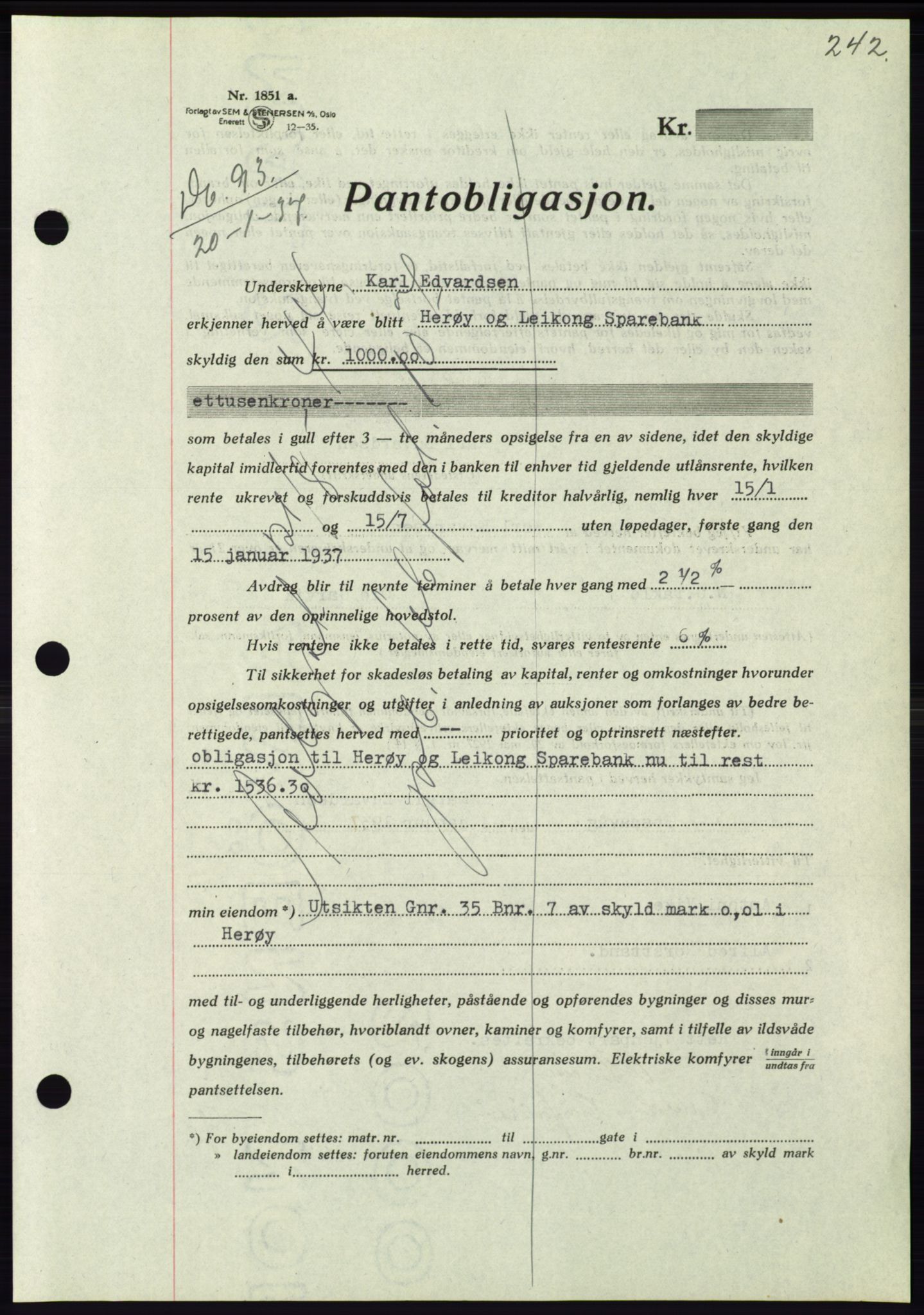 Søre Sunnmøre sorenskriveri, SAT/A-4122/1/2/2C/L0062: Mortgage book no. 56, 1936-1937, Diary no: : 93/1937