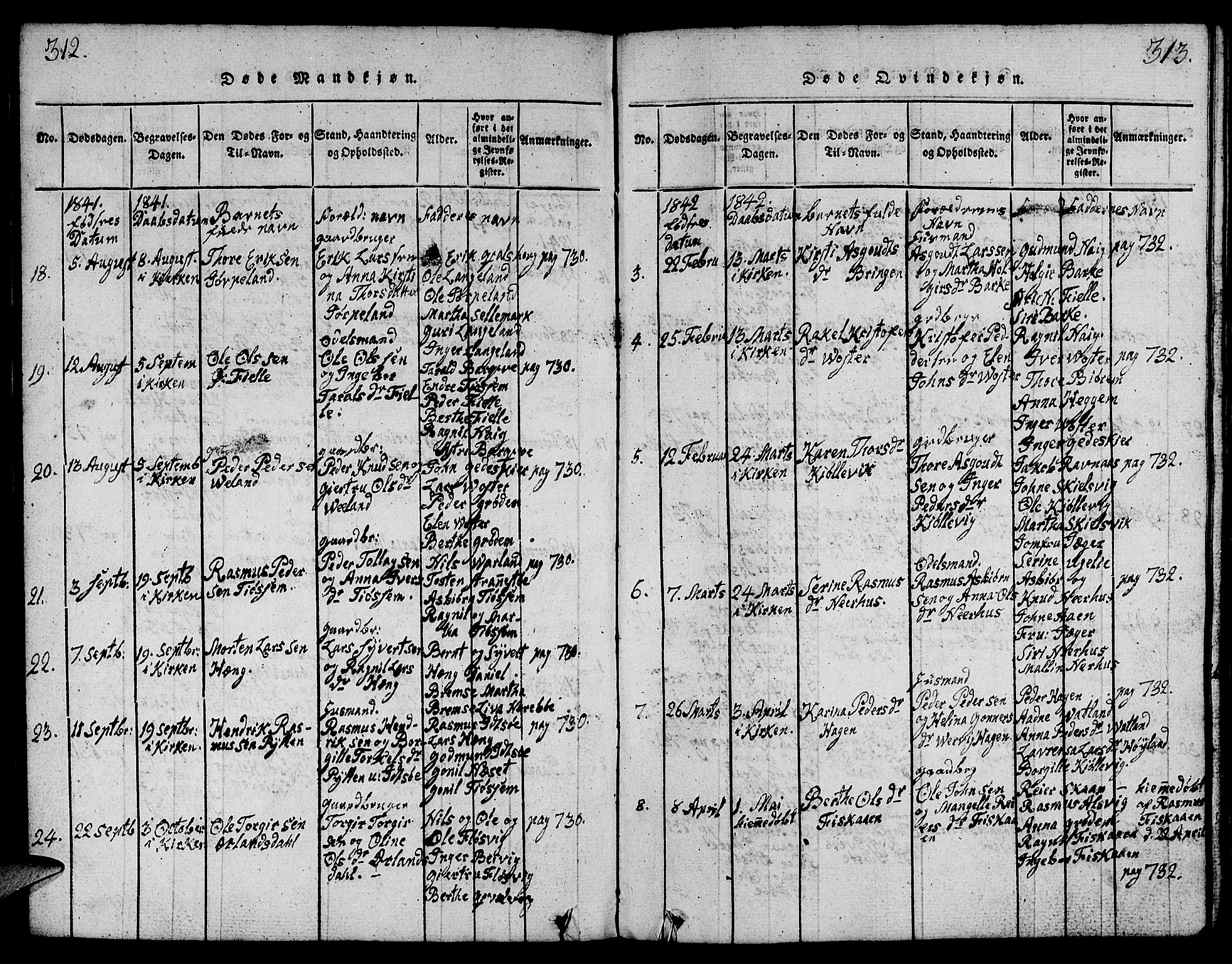 Strand sokneprestkontor, AV/SAST-A-101828/H/Ha/Hab/L0001: Parish register (copy) no. B 1, 1816-1854, p. 312-313