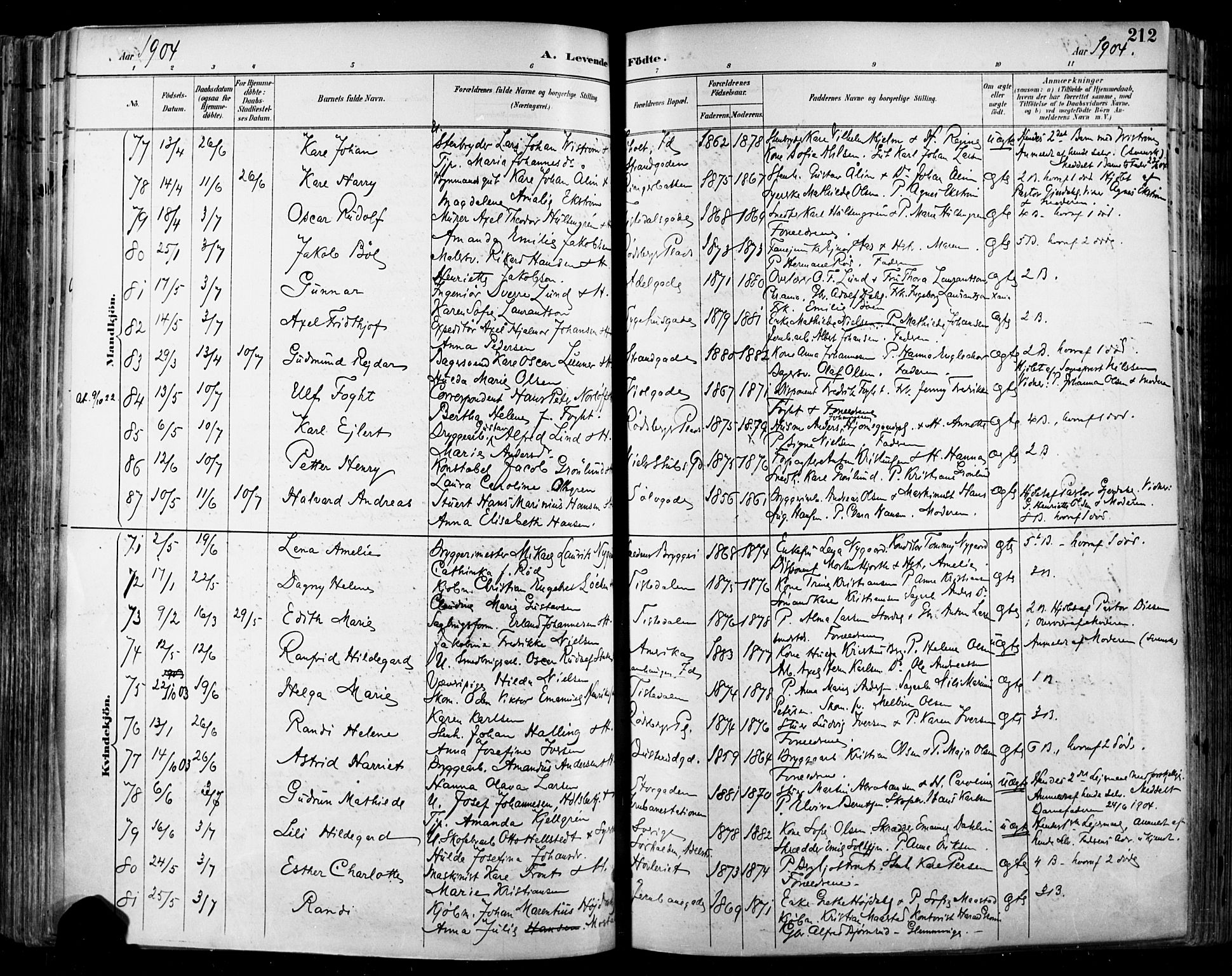 Halden prestekontor Kirkebøker, SAO/A-10909/F/Fa/L0013: Parish register (official) no. I 13, 1890-1906, p. 212