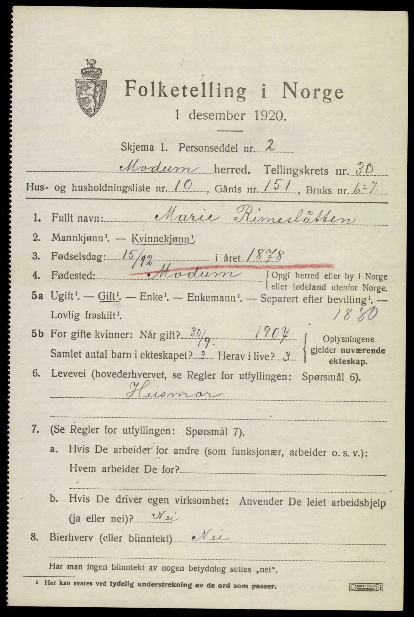 SAKO, 1920 census for Modum, 1920, p. 27755