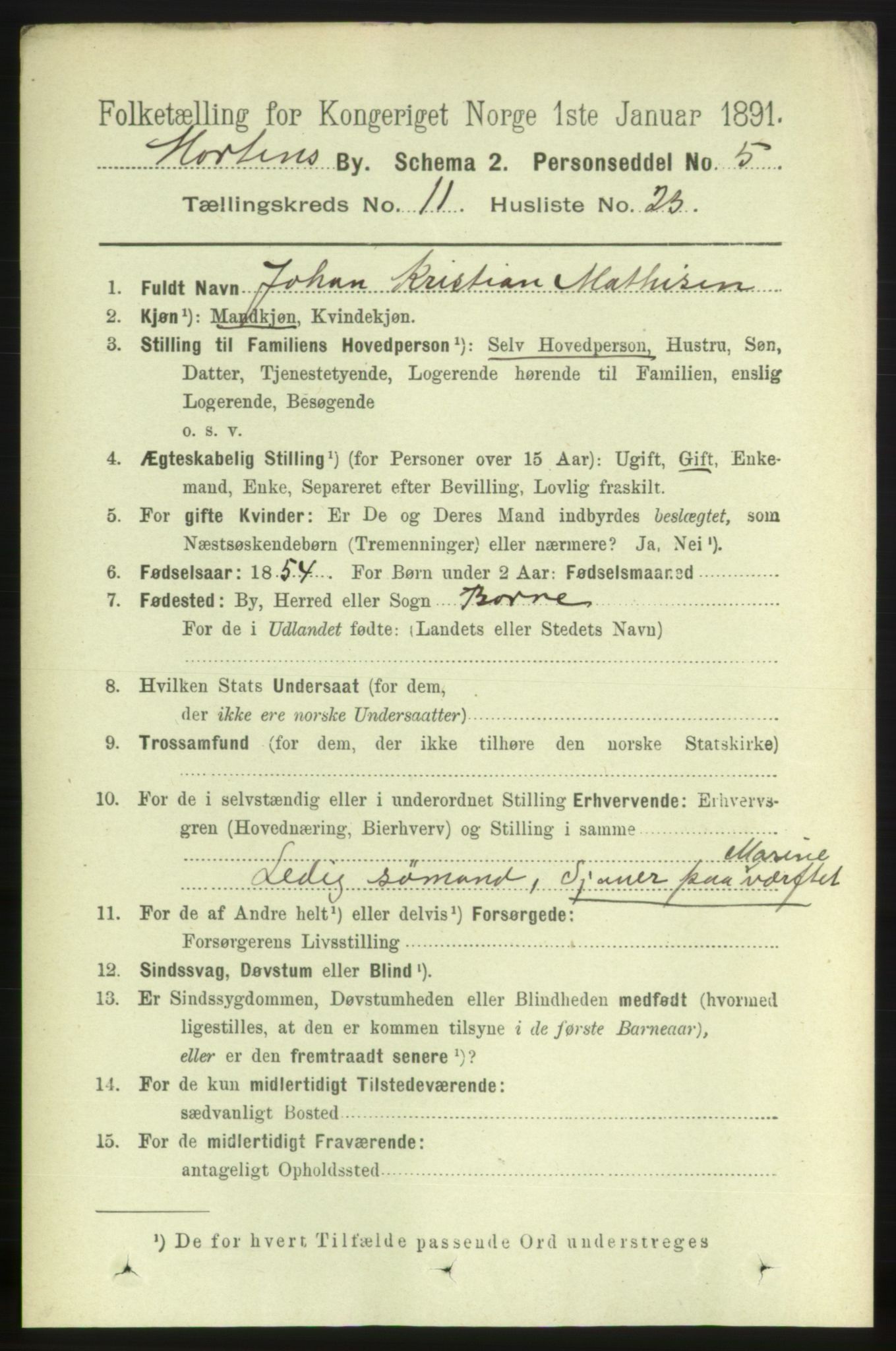 RA, 1891 census for 0703 Horten, 1891, p. 6780