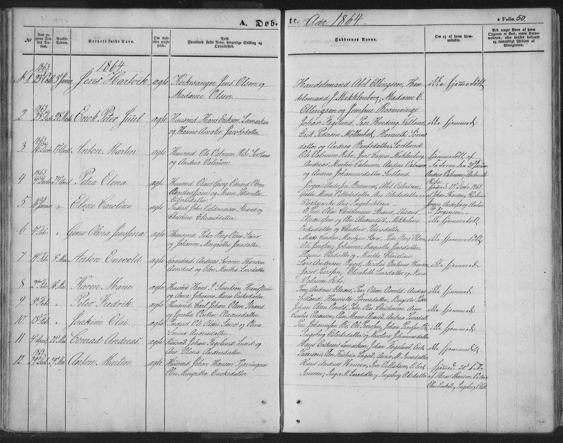 Ministerialprotokoller, klokkerbøker og fødselsregistre - Nordland, SAT/A-1459/895/L1369: Parish register (official) no. 895A04, 1852-1872, p. 50