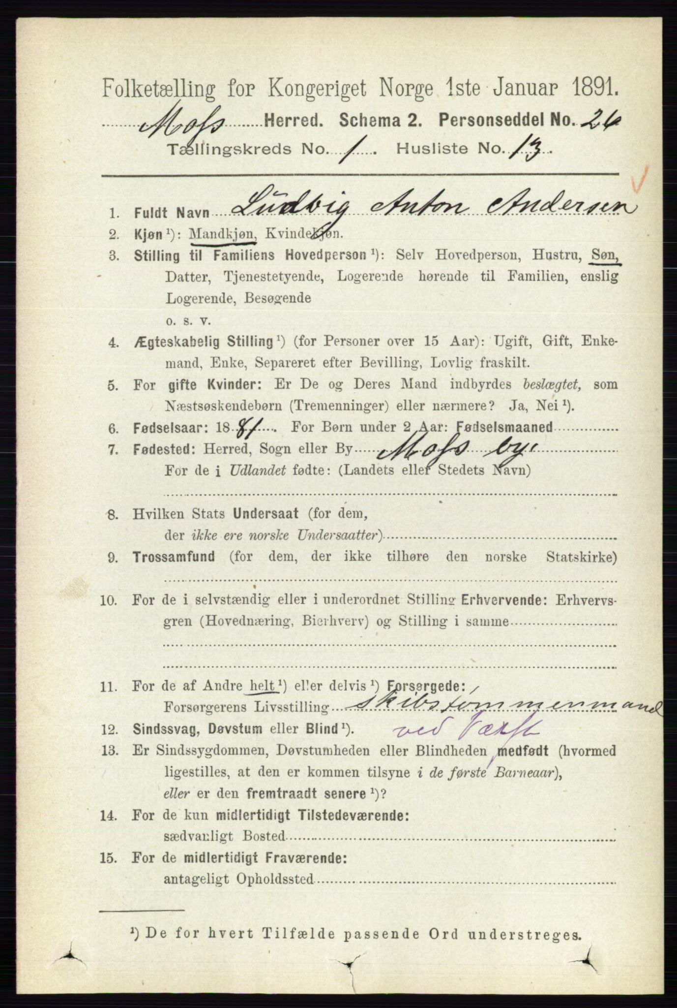 RA, 1891 Census for 0194 Moss, 1891, p. 296