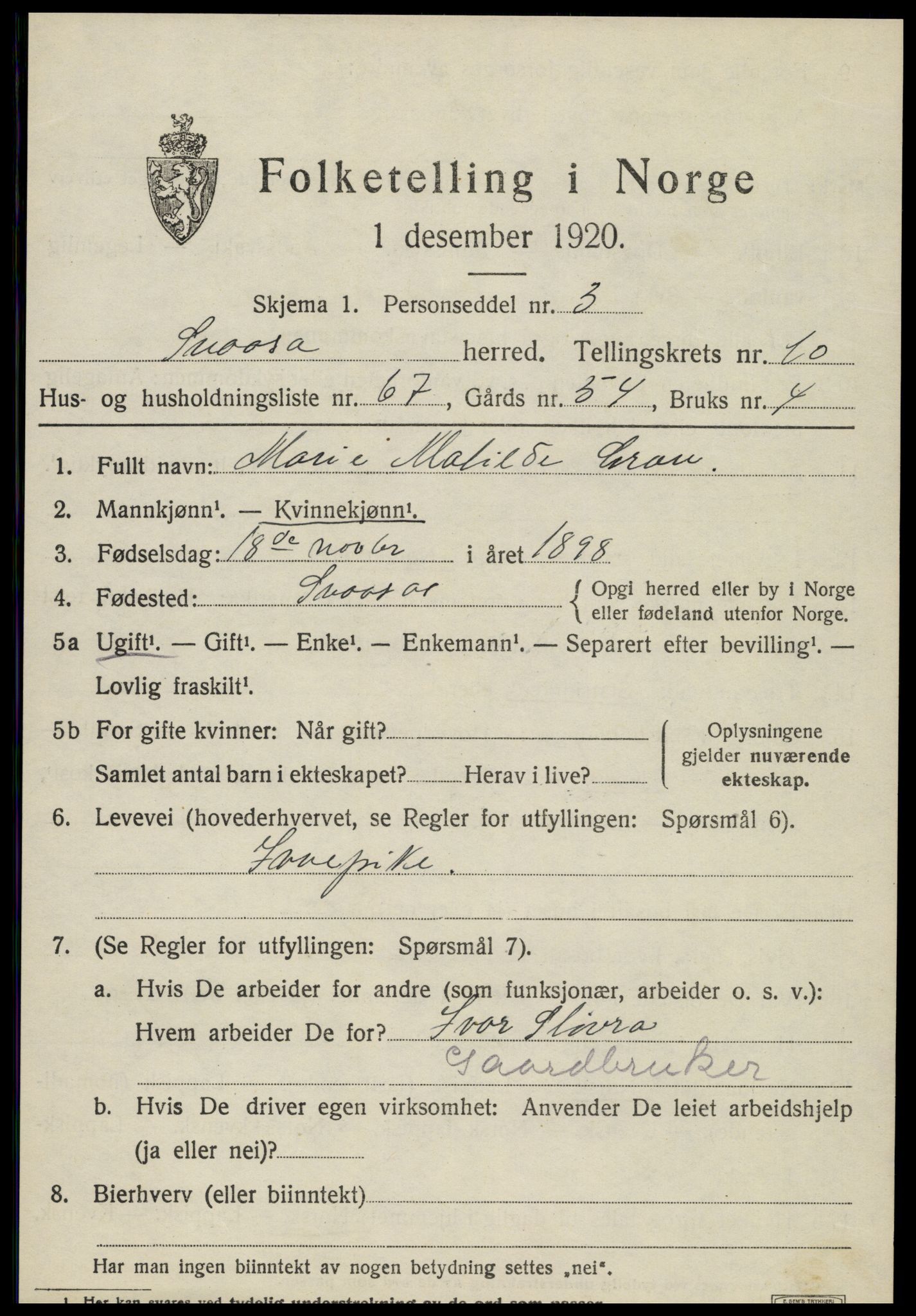 SAT, 1920 census for Snåsa, 1920, p. 4982