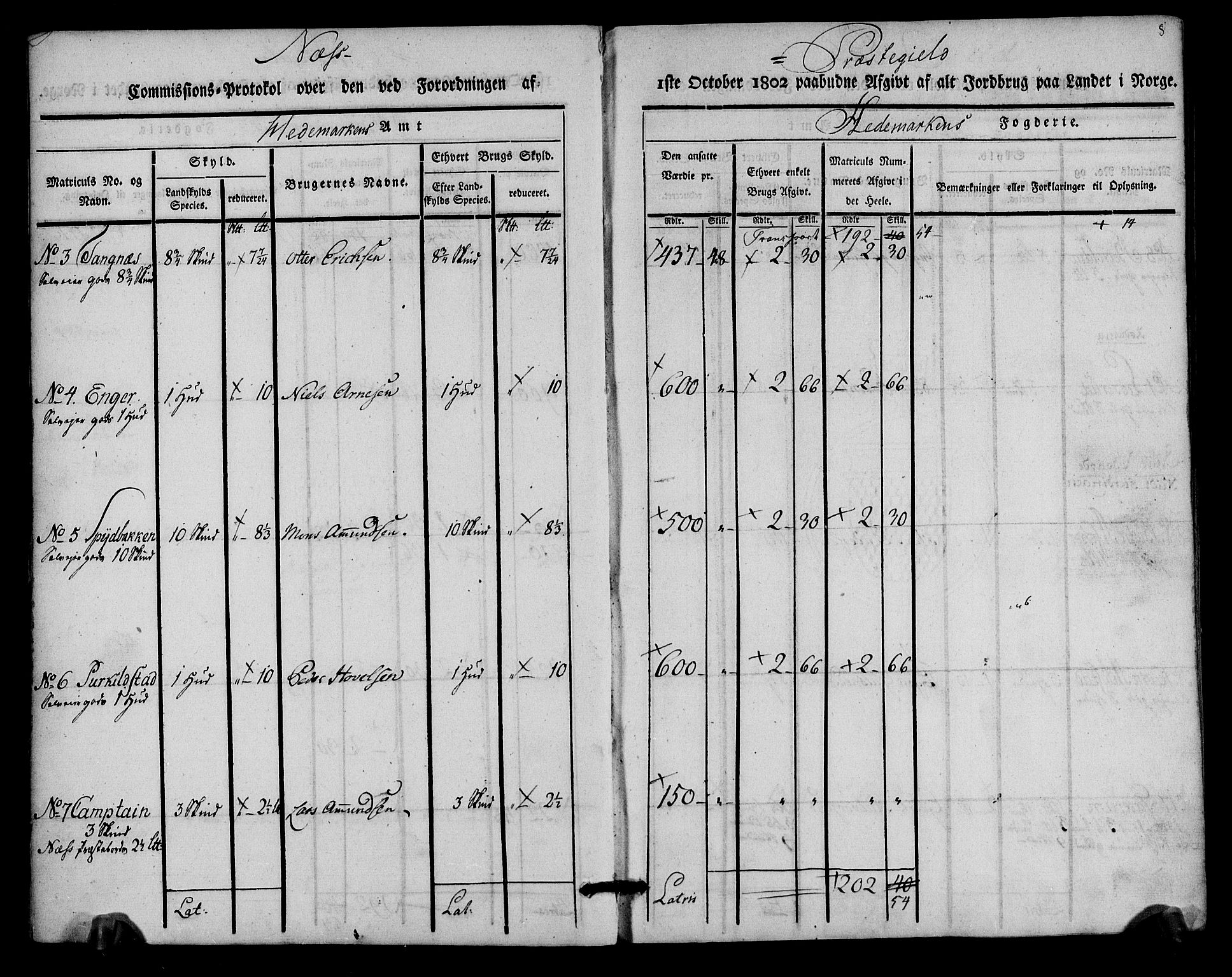 Rentekammeret inntil 1814, Realistisk ordnet avdeling, AV/RA-EA-4070/N/Ne/Nea/L0033: Hedmark fogderi. Kommisjonsprotokoll, 1803, p. 8