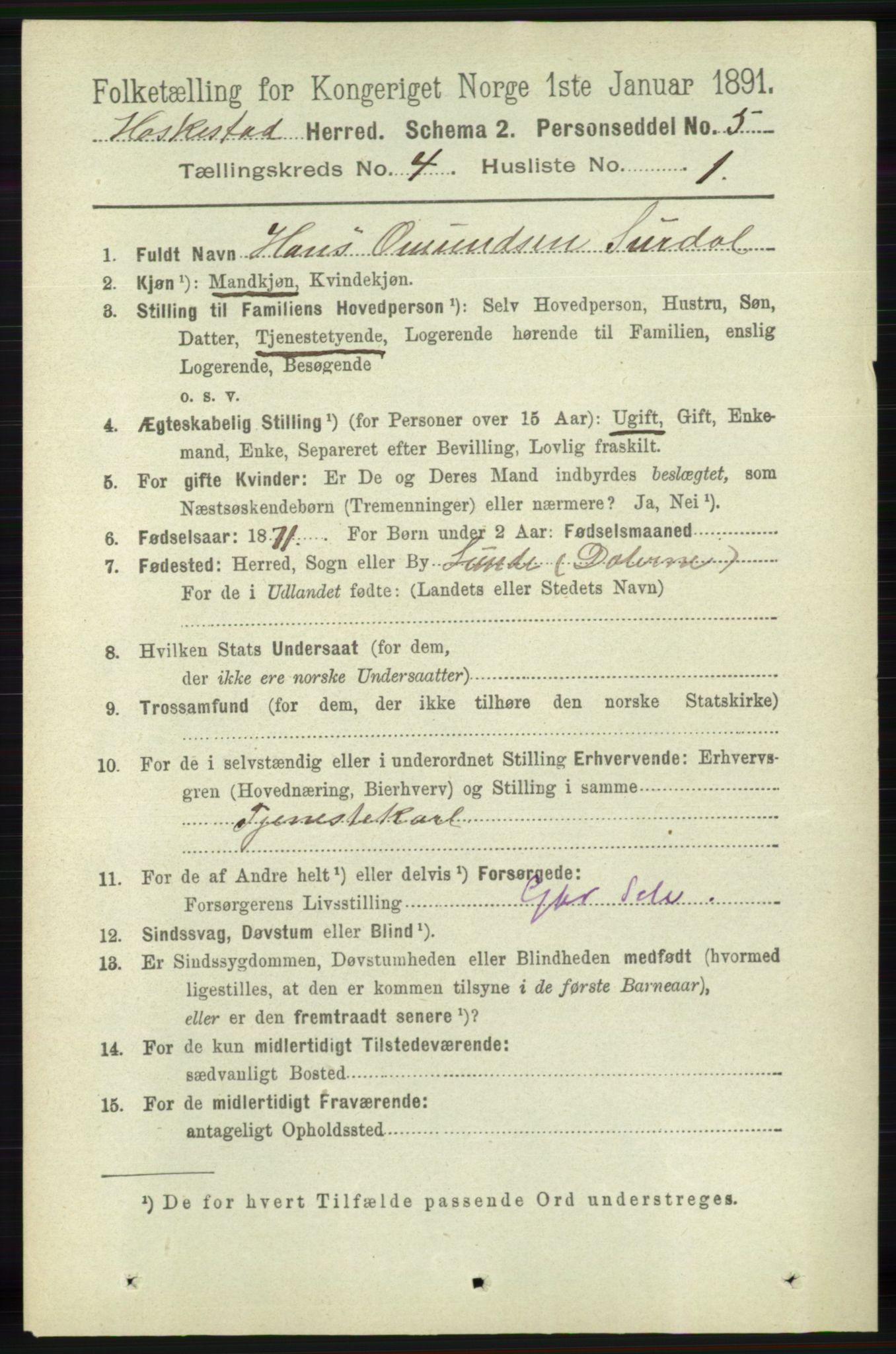 RA, 1891 census for 1113 Heskestad, 1891, p. 546