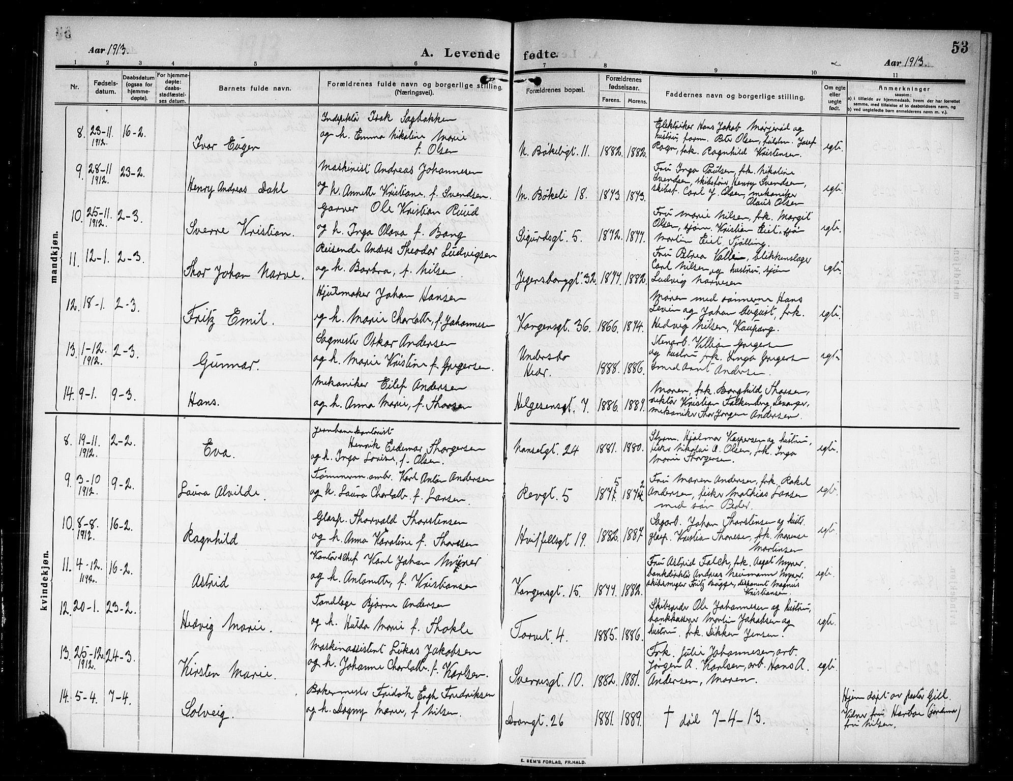 Larvik kirkebøker, AV/SAKO-A-352/G/Ga/L0008: Parish register (copy) no. I 8, 1909-1920, p. 53