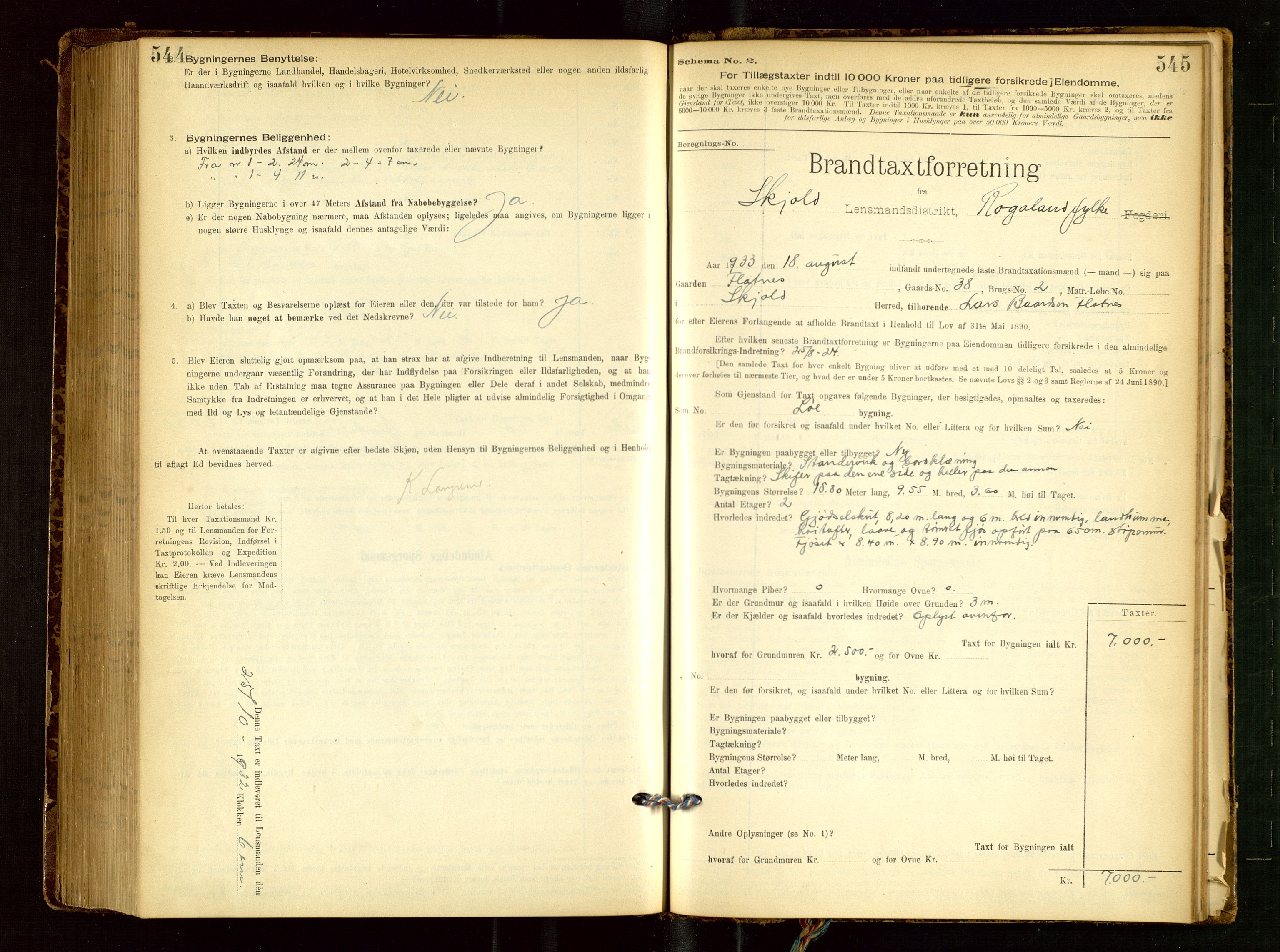 Skjold lensmannskontor, SAST/A-100182/Gob/L0001: "Brandtaxationsprotokol for Skjold Lensmandsdistrikt Ryfylke Fogderi", 1894-1939, p. 544-545