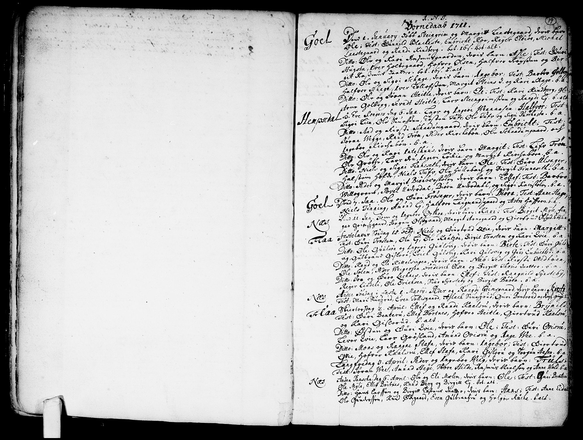 Nes kirkebøker, SAKO/A-236/F/Fa/L0002: Parish register (official) no. 2, 1707-1759, p. 19