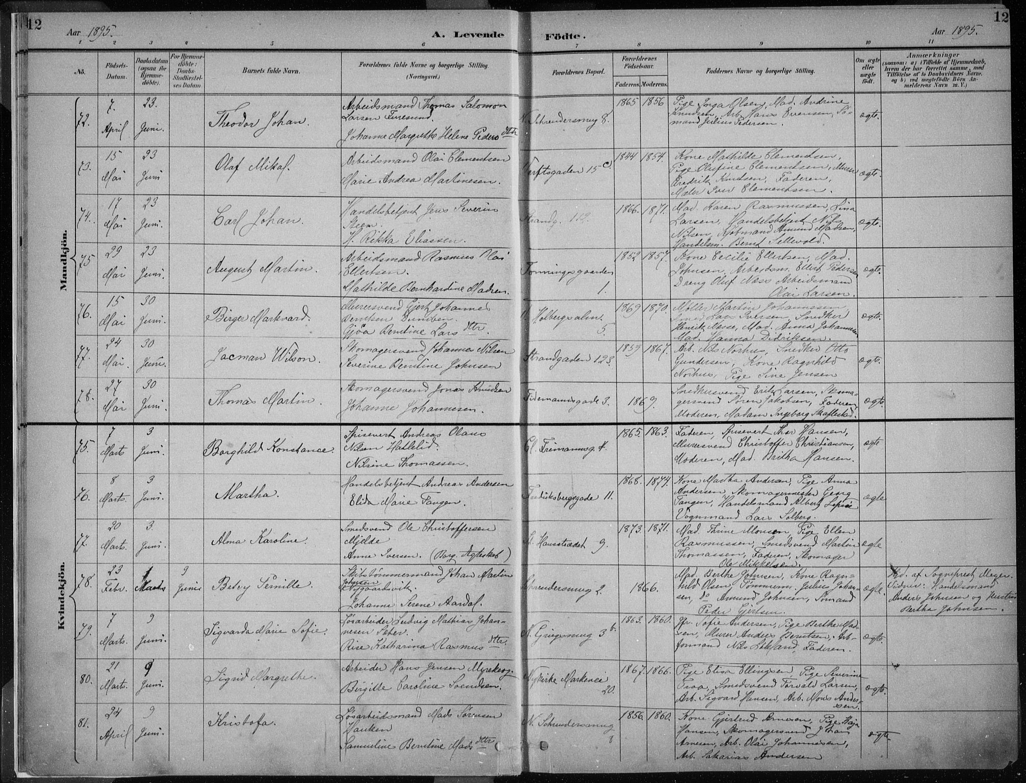 Nykirken Sokneprestembete, AV/SAB-A-77101/H/Haa/L0018: Parish register (official) no. B 6, 1895-1903, p. 12