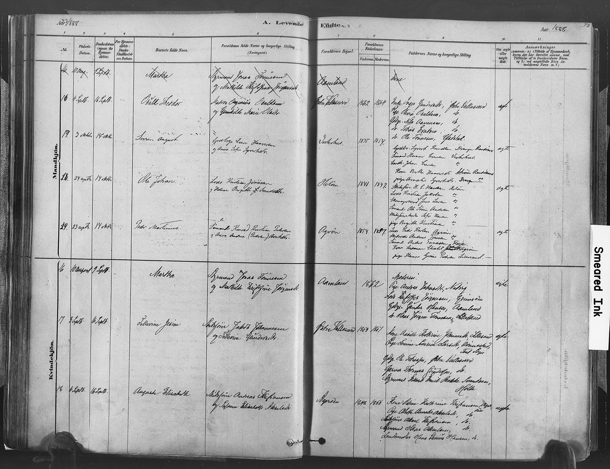 Høvåg sokneprestkontor, AV/SAK-1111-0025/F/Fa/L0005: Parish register (official) no. A 5, 1878-1893, p. 78