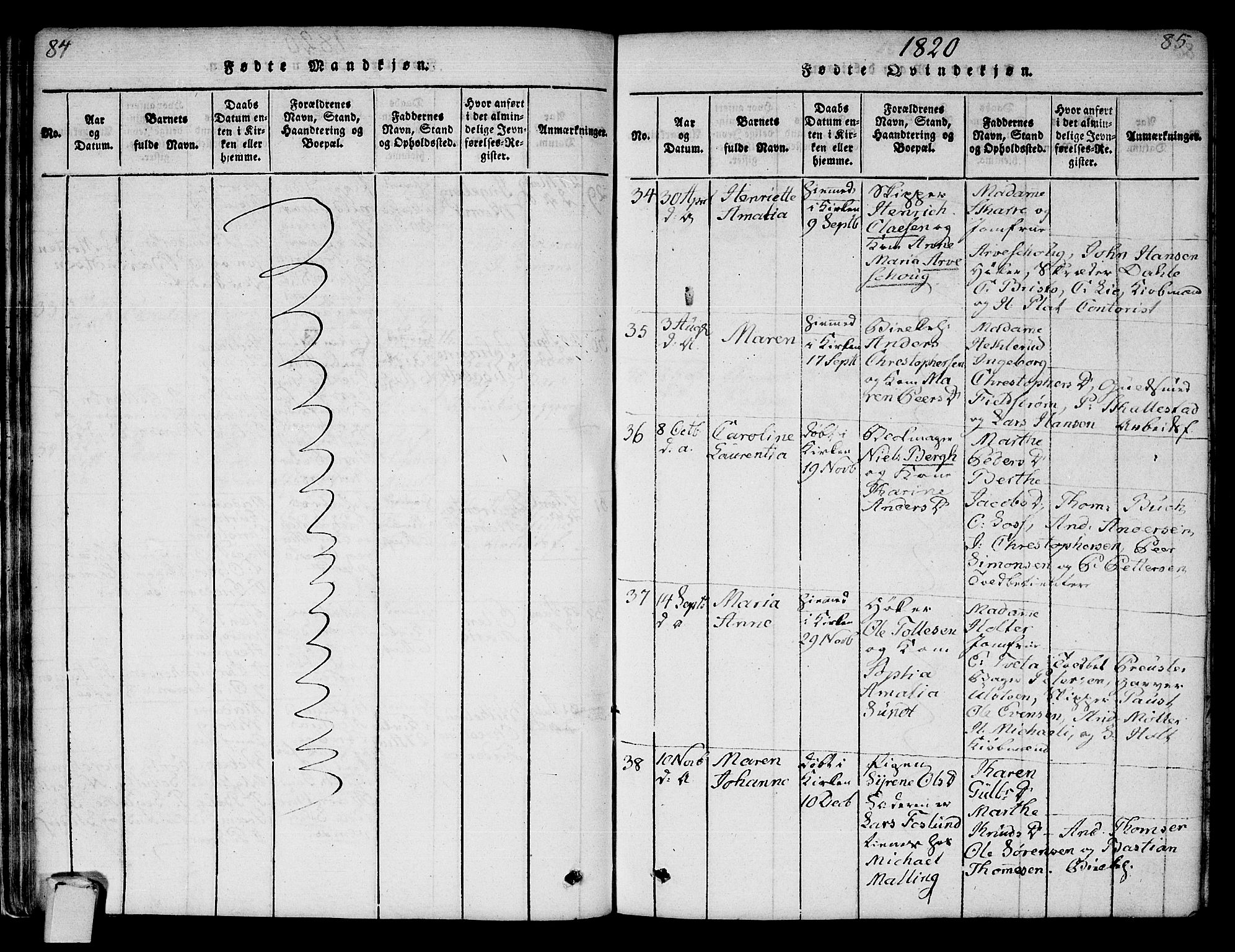 Strømsø kirkebøker, AV/SAKO-A-246/F/Fa/L0011: Parish register (official) no. I 11, 1815-1829, p. 84-85