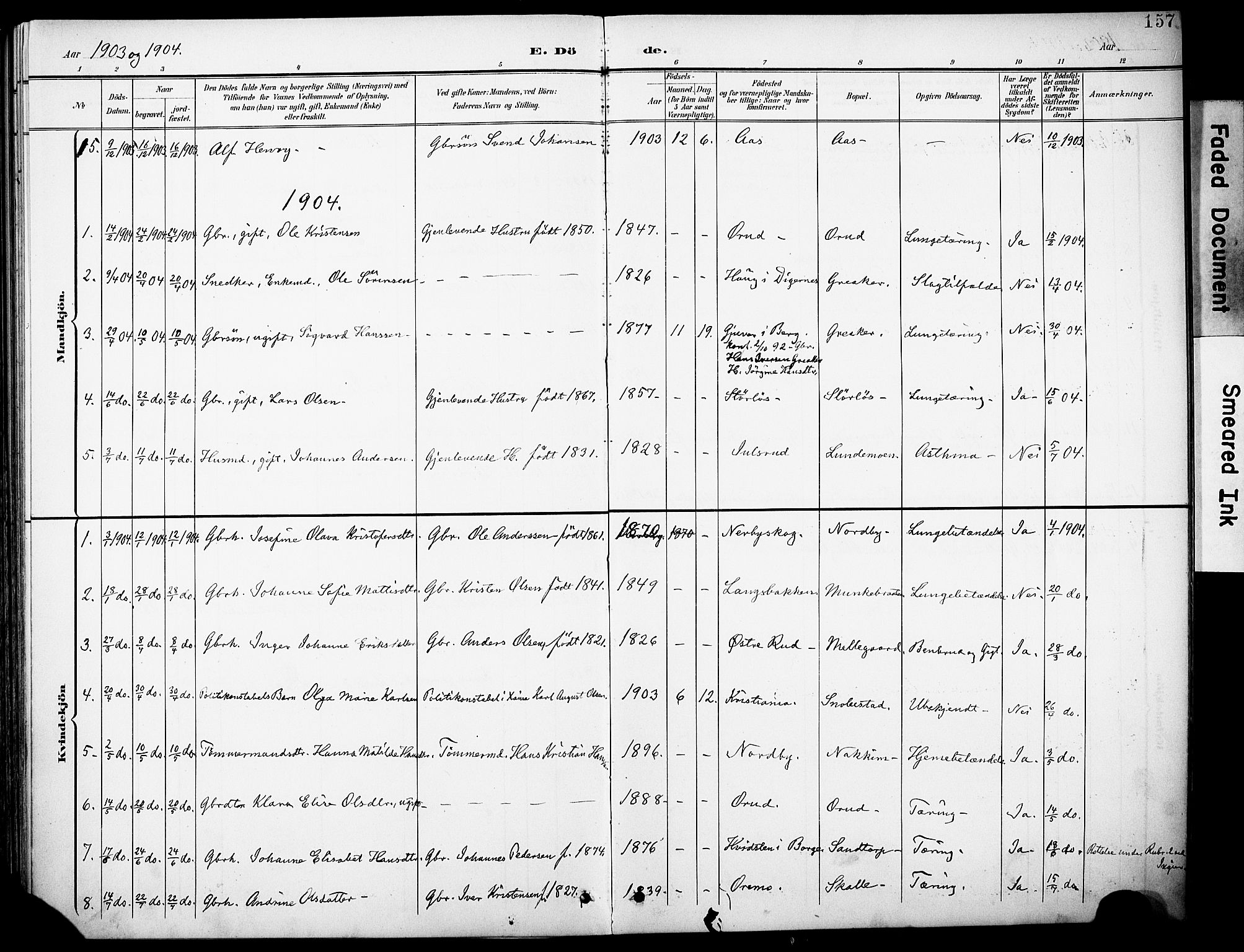 Rakkestad prestekontor Kirkebøker, AV/SAO-A-2008/F/Fb/L0002: Parish register (official) no. II 2, 1900-1920, p. 157