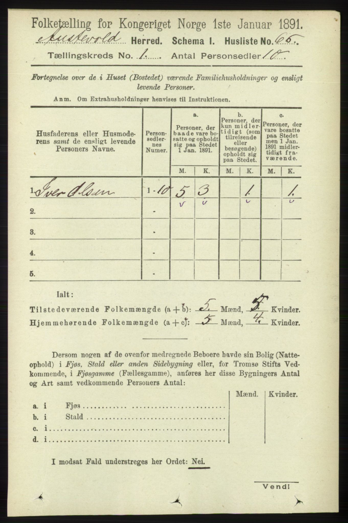 RA, 1891 census for 1244 Austevoll, 1891, p. 83