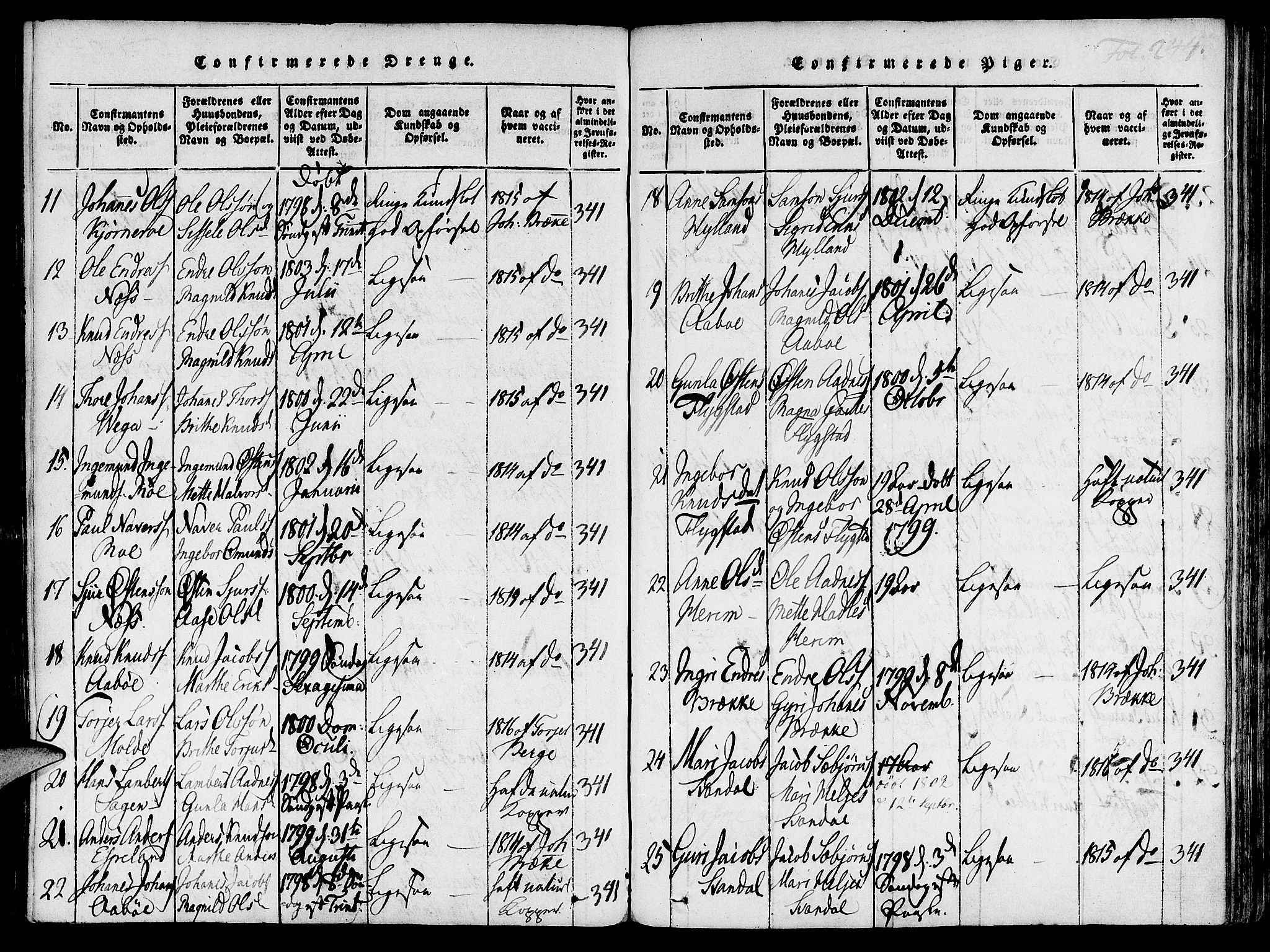 Suldal sokneprestkontor, AV/SAST-A-101845/01/IV/L0007: Parish register (official) no. A 7, 1817-1838, p. 244