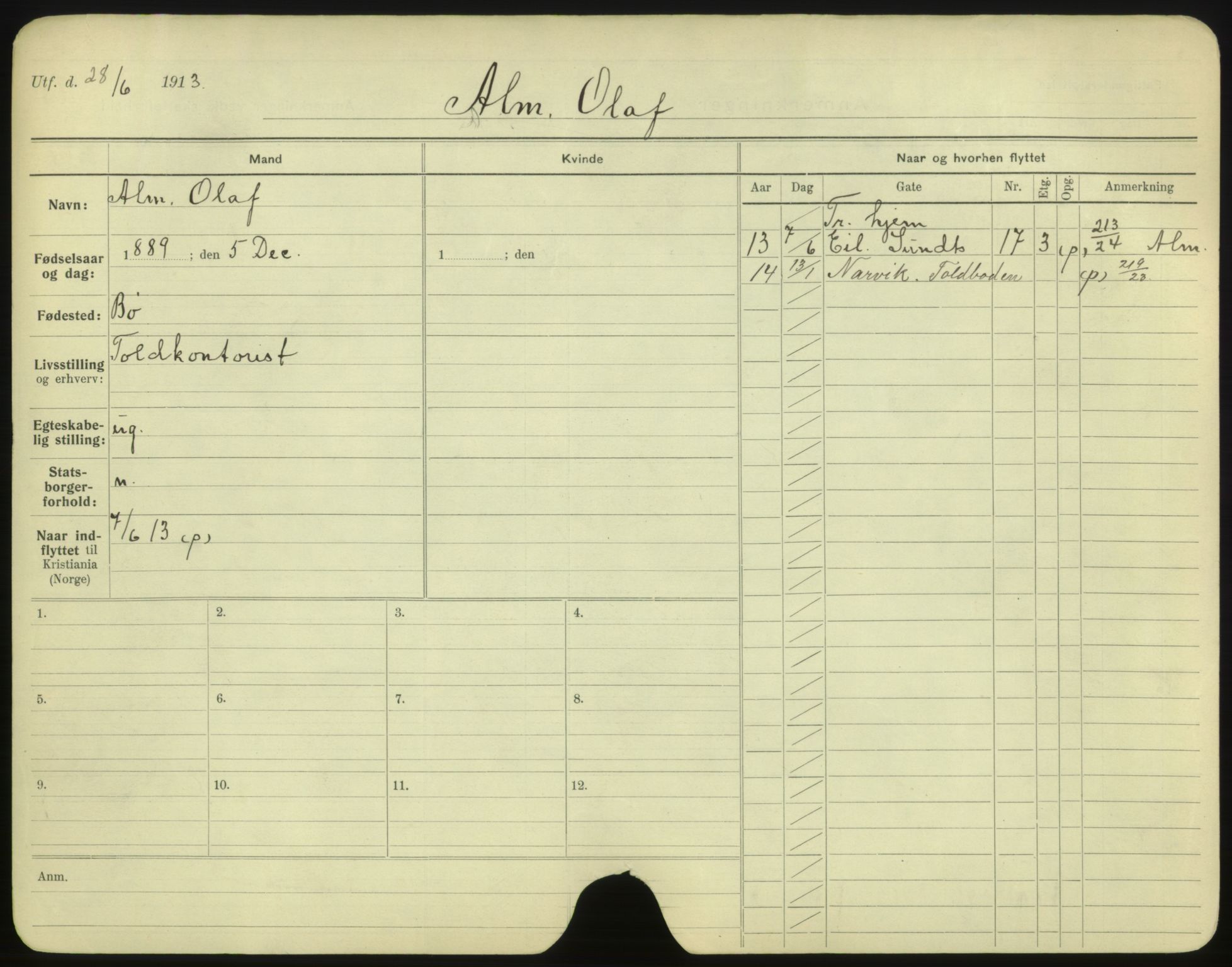 Oslo folkeregister, Registerkort, SAO/A-11715/F/Fa/Fac/L0001: Menn, 1906-1914, p. 51a