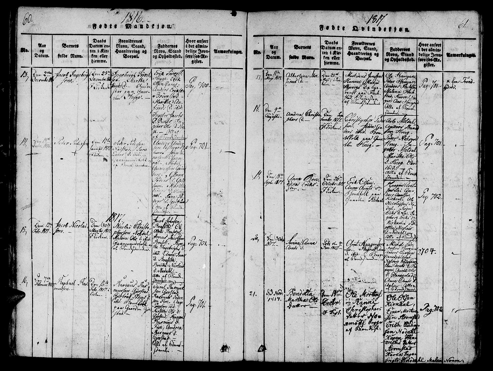 Ministerialprotokoller, klokkerbøker og fødselsregistre - Nord-Trøndelag, SAT/A-1458/746/L0441: Parish register (official) no. 746A03 /2, 1816-1827, p. 60-61