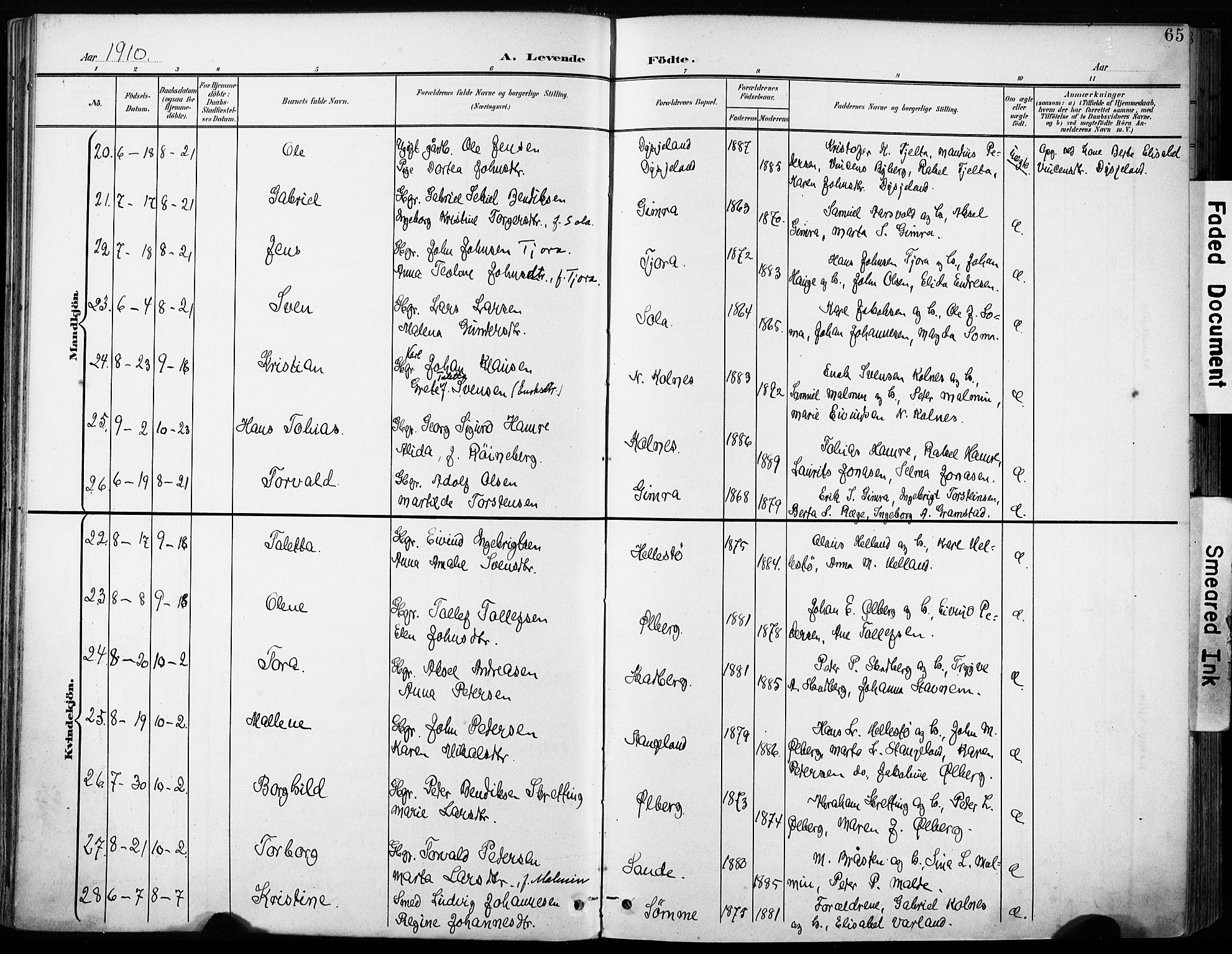 Håland sokneprestkontor, AV/SAST-A-101802/001/30BA/L0013: Parish register (official) no. A 12, 1901-1913, p. 65