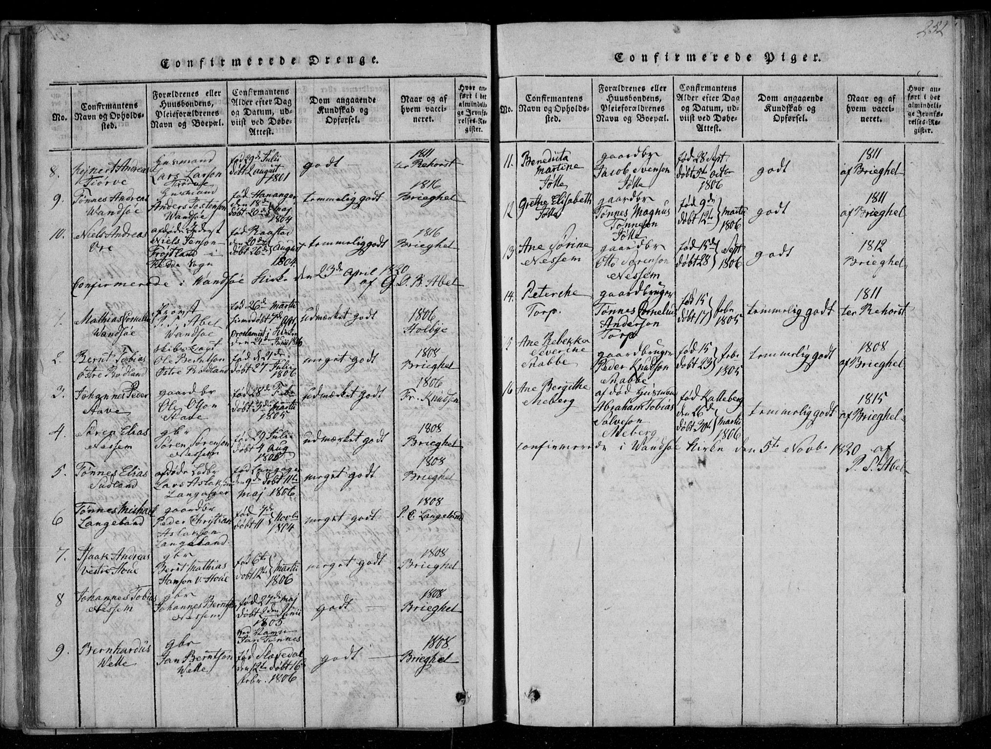 Lista sokneprestkontor, SAK/1111-0027/F/Fa/L0007: Parish register (official) no. A 7, 1816-1823, p. 252