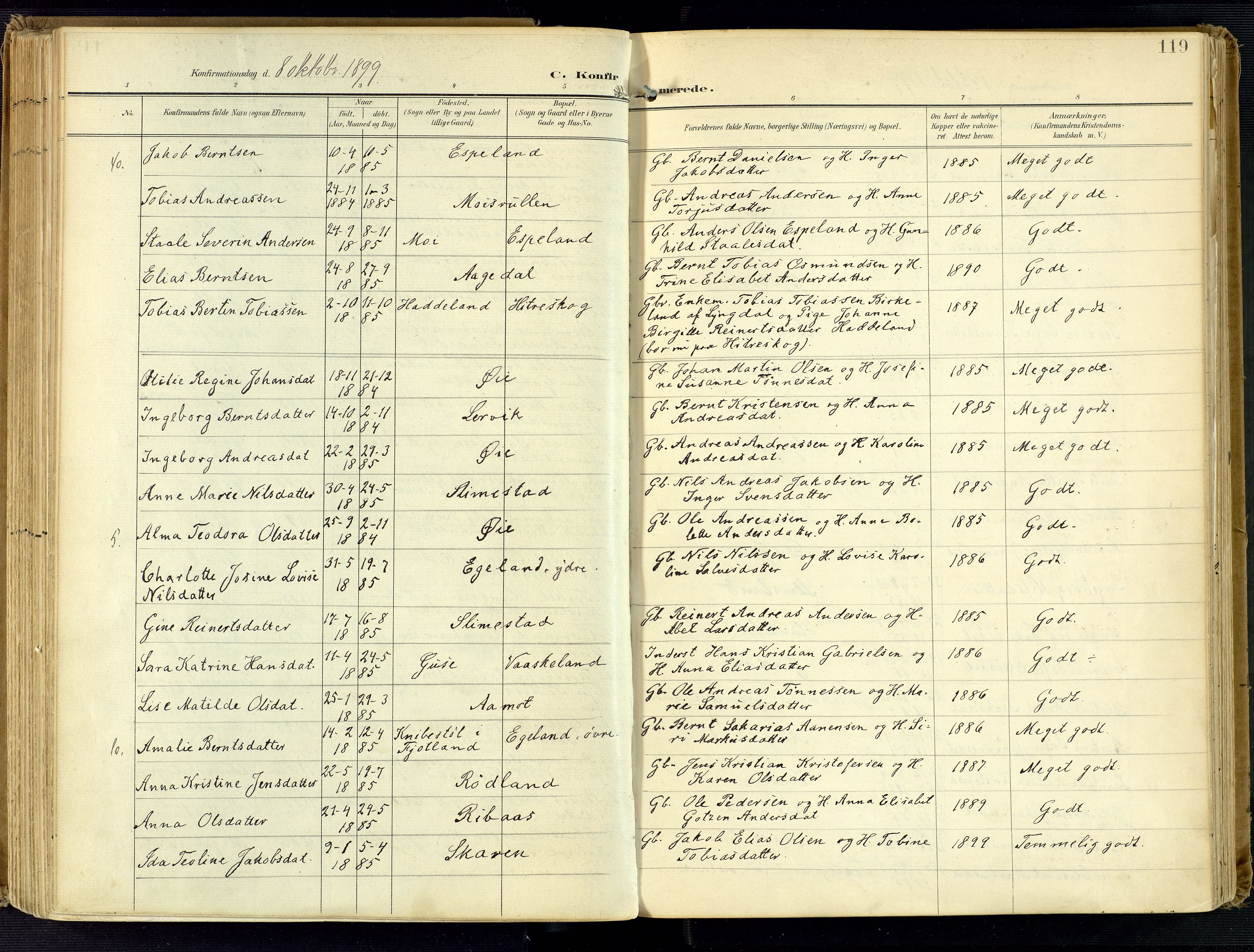 Kvinesdal sokneprestkontor, AV/SAK-1111-0026/F/Fa/Fab/L0009: Parish register (official) no. A 9, 1898-1915, p. 119