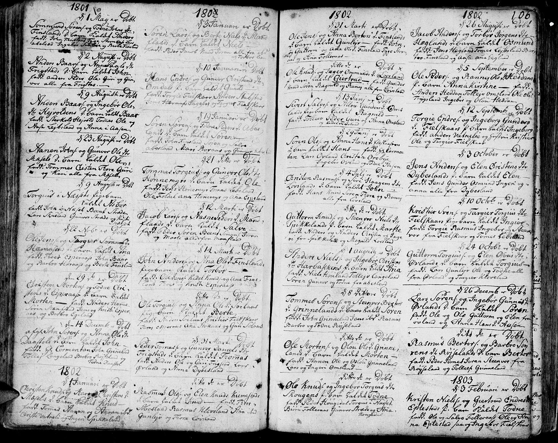 Bjelland sokneprestkontor, SAK/1111-0005/F/Fa/Faa/L0001: Parish register (official) no. A 1 /2, 1793-1815, p. 106