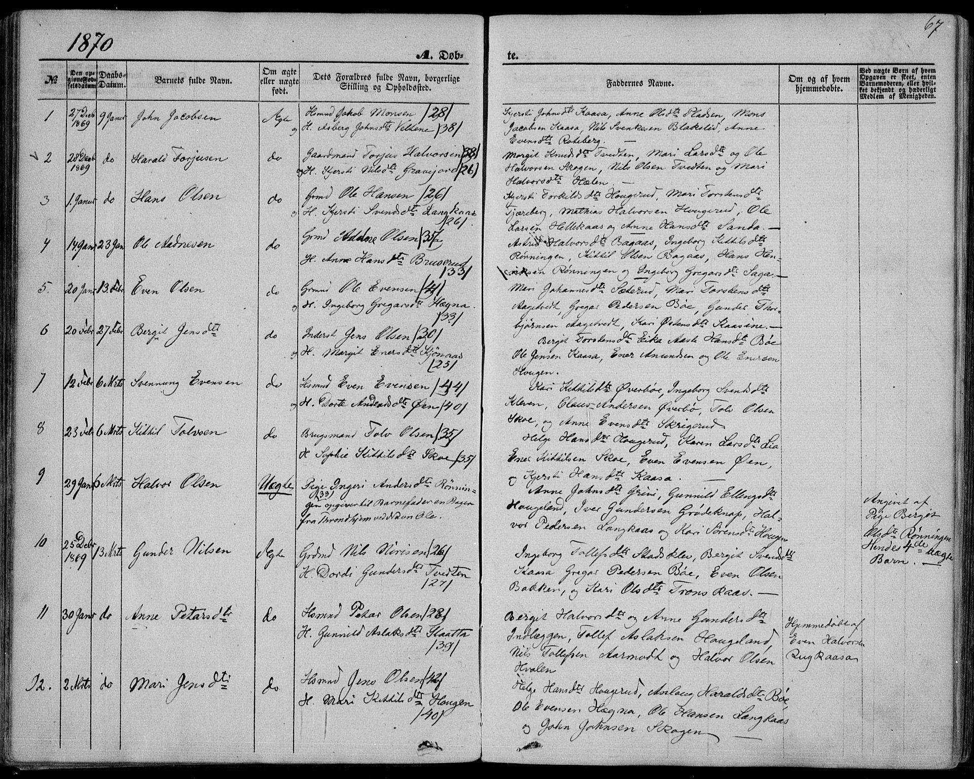 Bø kirkebøker, SAKO/A-257/F/Fa/L0009: Parish register (official) no. 9, 1862-1879, p. 67