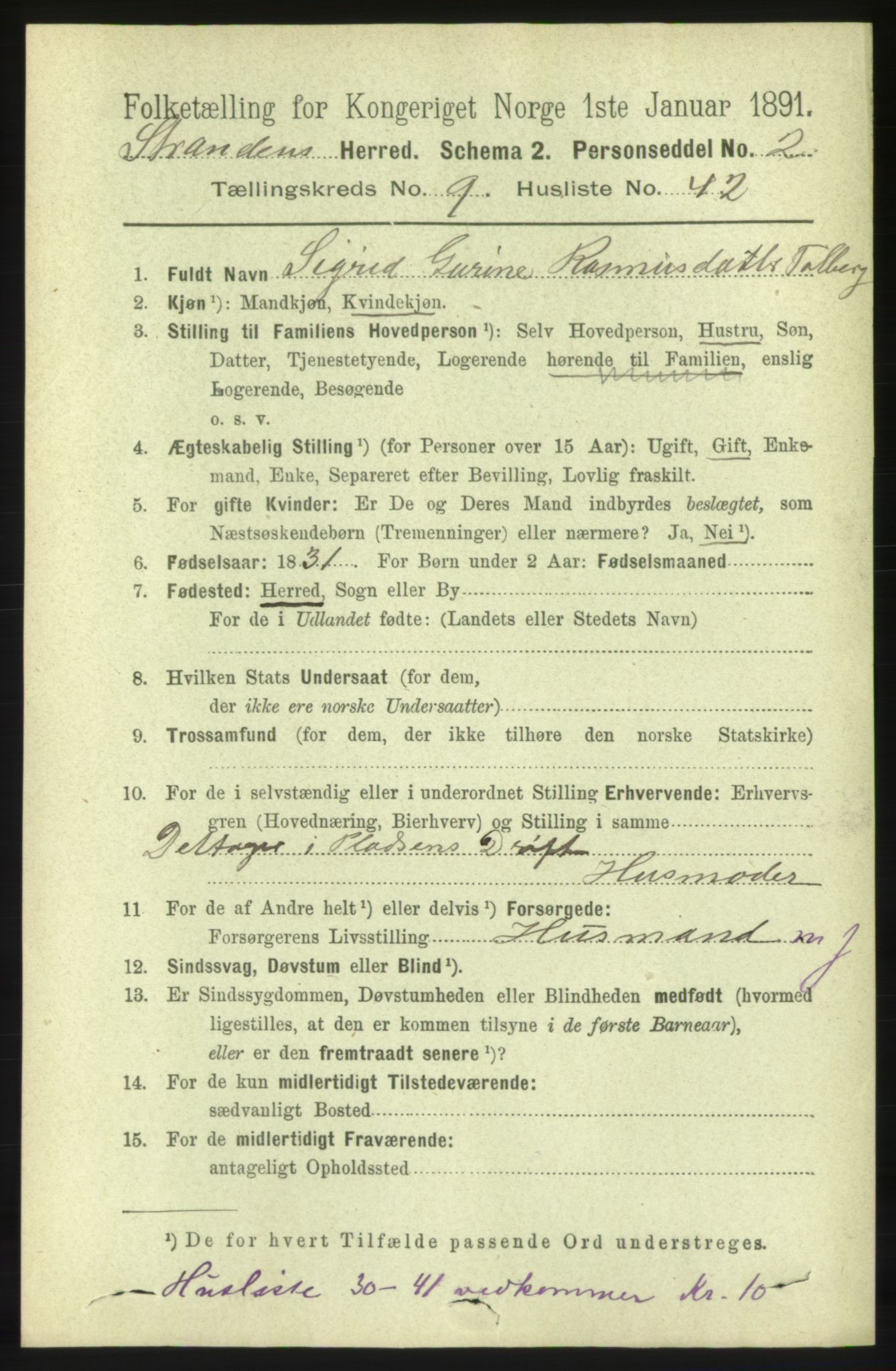 RA, 1891 census for 1525 Stranda, 1891, p. 2353