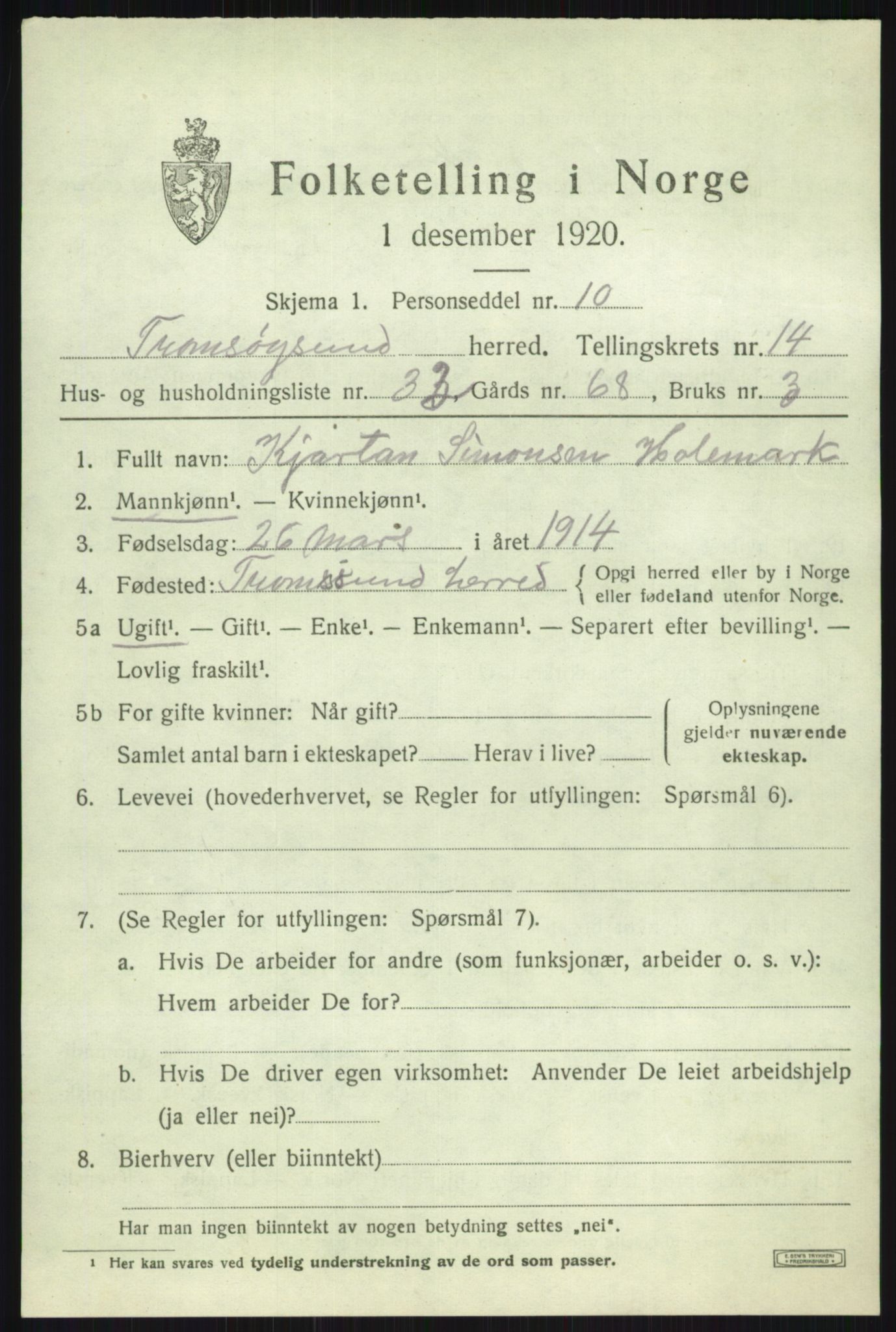 SATØ, 1920 census for Tromsøysund, 1920, p. 8906