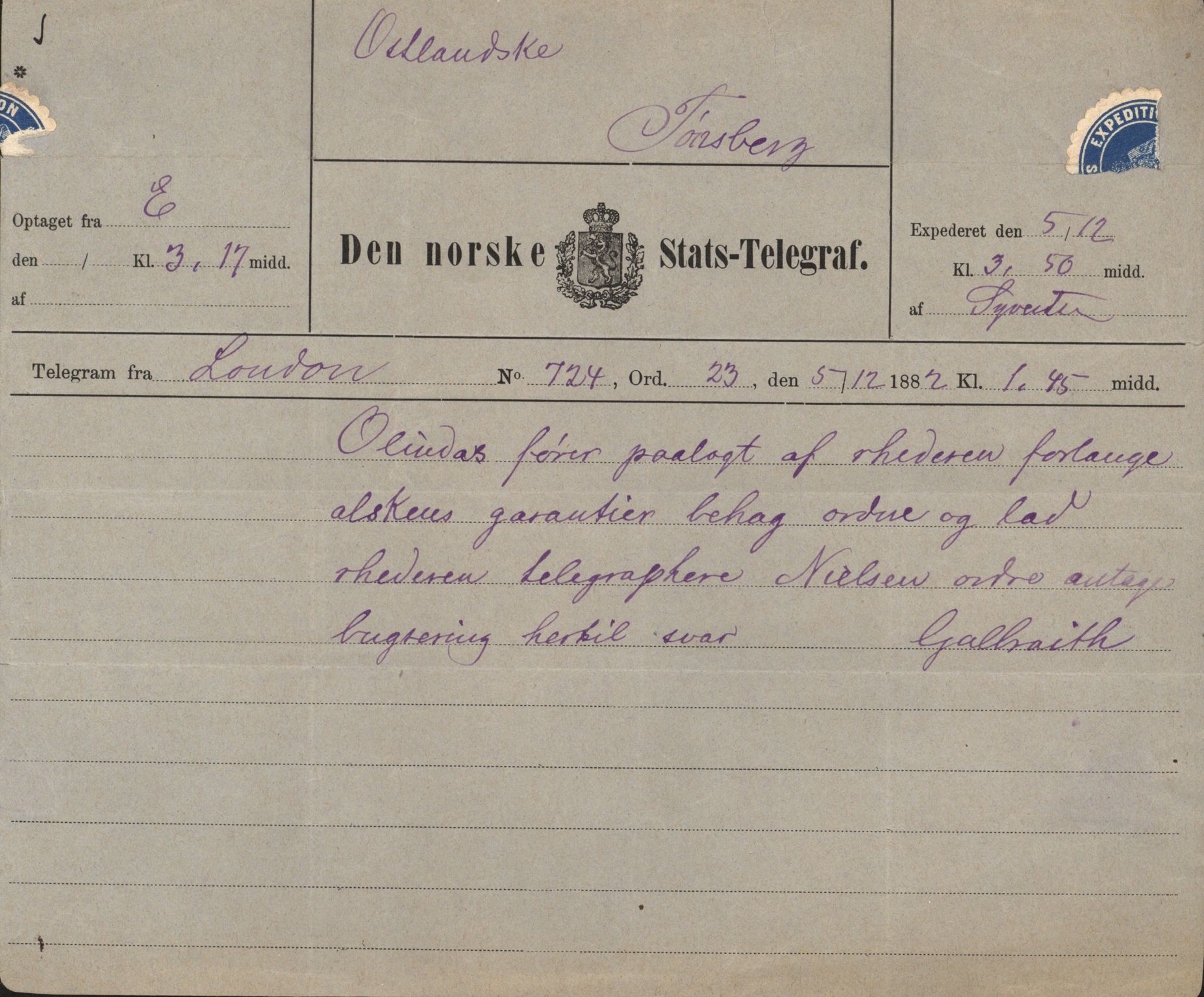 Pa 63 - Østlandske skibsassuranceforening, VEMU/A-1079/G/Ga/L0014/0009: Havaridokumenter / Peter, Olinda, Prinds Chr. August, Poseidon, 1882, p. 33