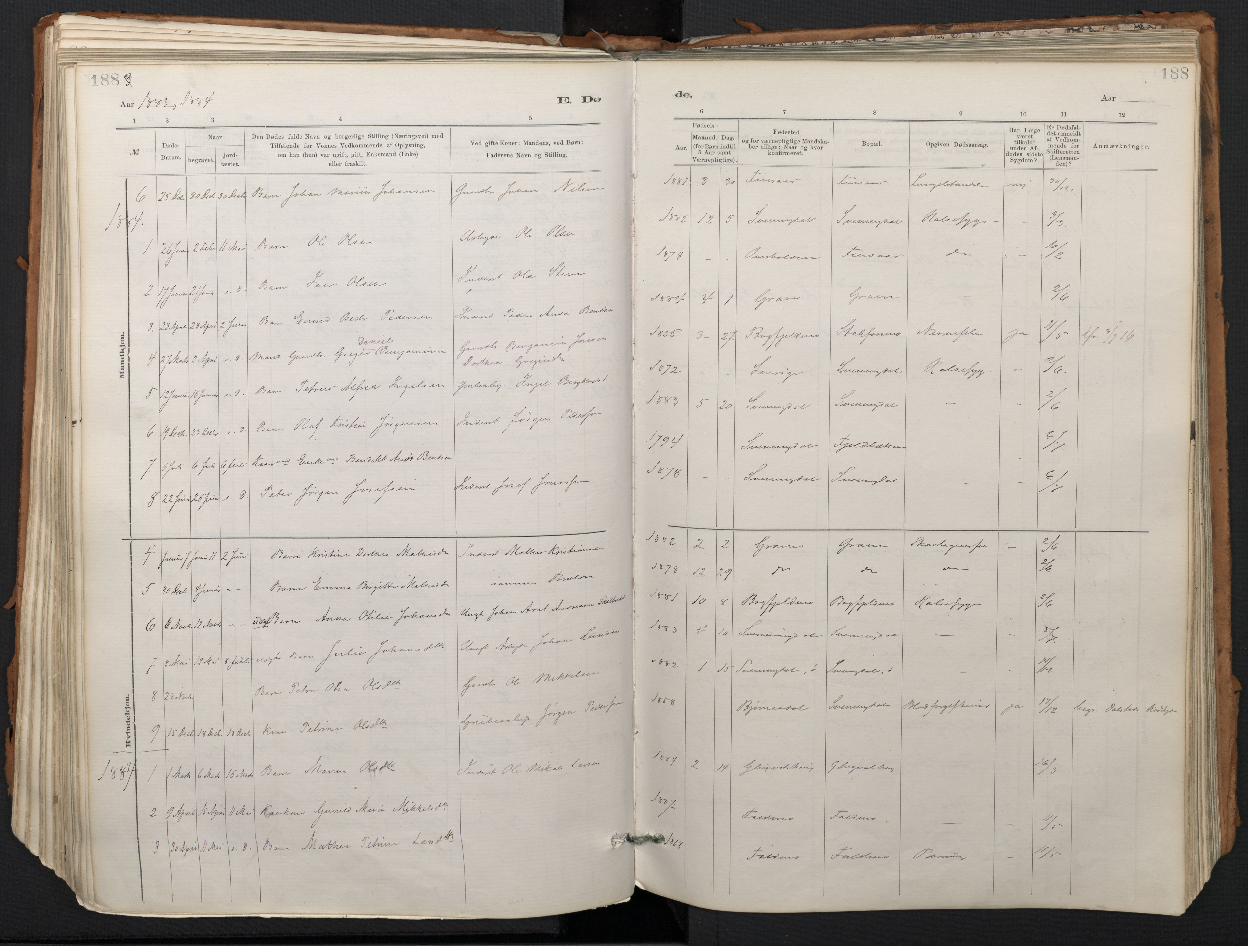 Ministerialprotokoller, klokkerbøker og fødselsregistre - Nordland, SAT/A-1459/824/L0338: Parish register (official) no. 824A01, 1880-1915, p. 188