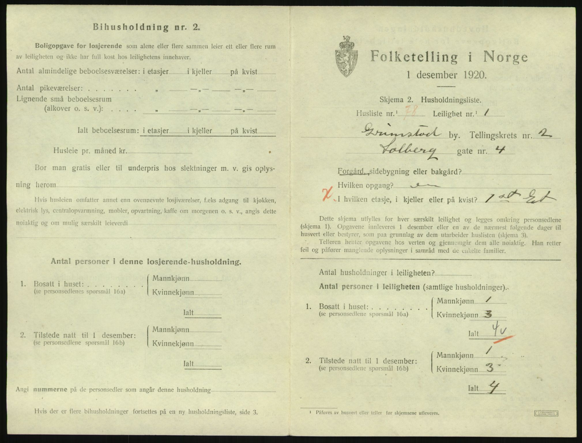 SAK, 1920 census for Grimstad, 1920, p. 1495