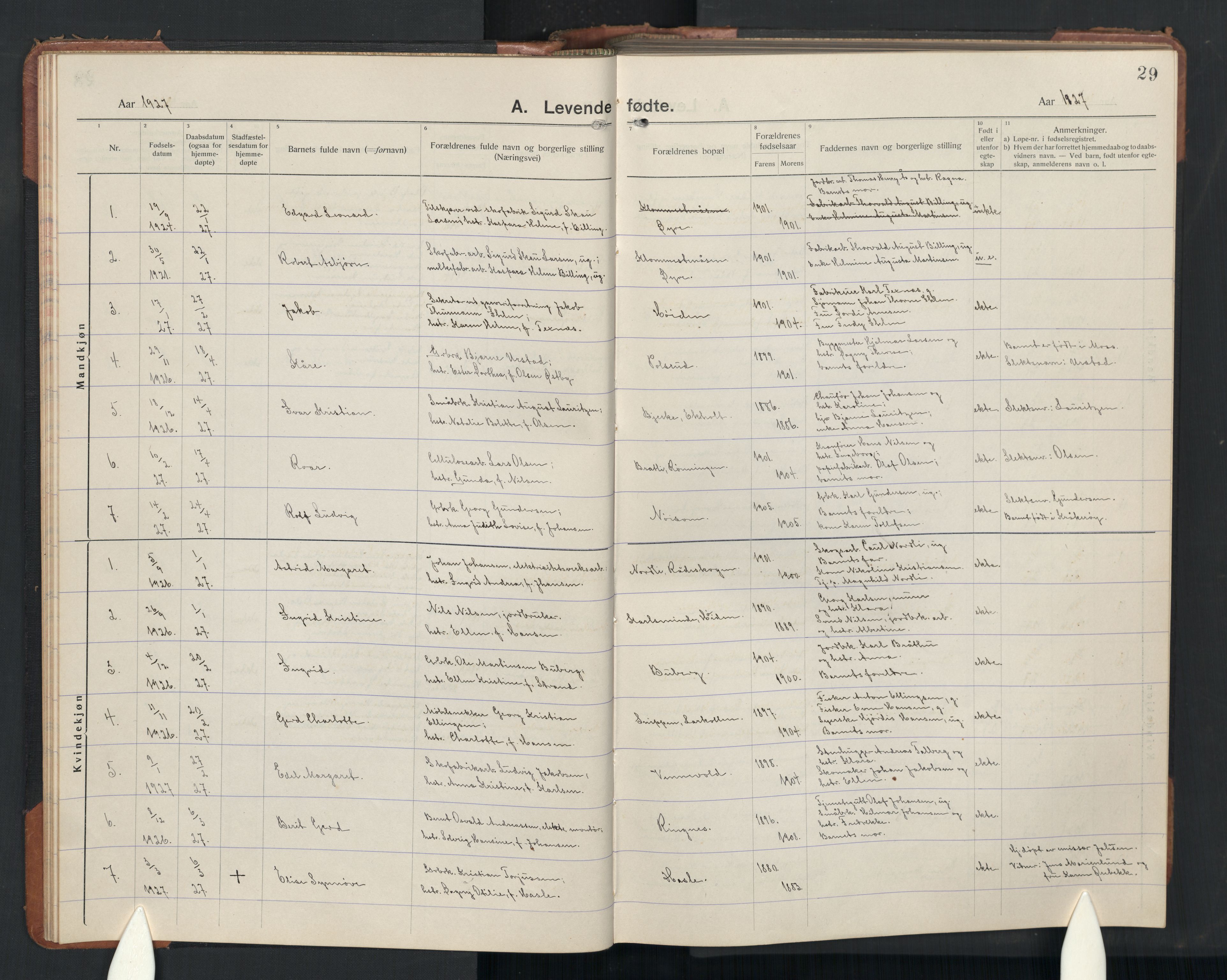 Rygge prestekontor Kirkebøker, SAO/A-10084b/G/Ga/L0004: Parish register (copy) no. 4, 1922-1953, p. 29