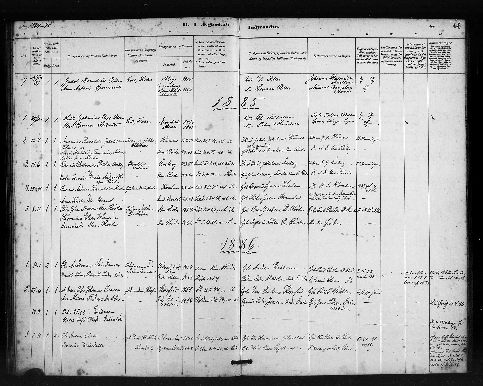 Ministerialprotokoller, klokkerbøker og fødselsregistre - Møre og Romsdal, SAT/A-1454/504/L0056: Parish register (official) no. 504A03, 1884-1904, p. 64