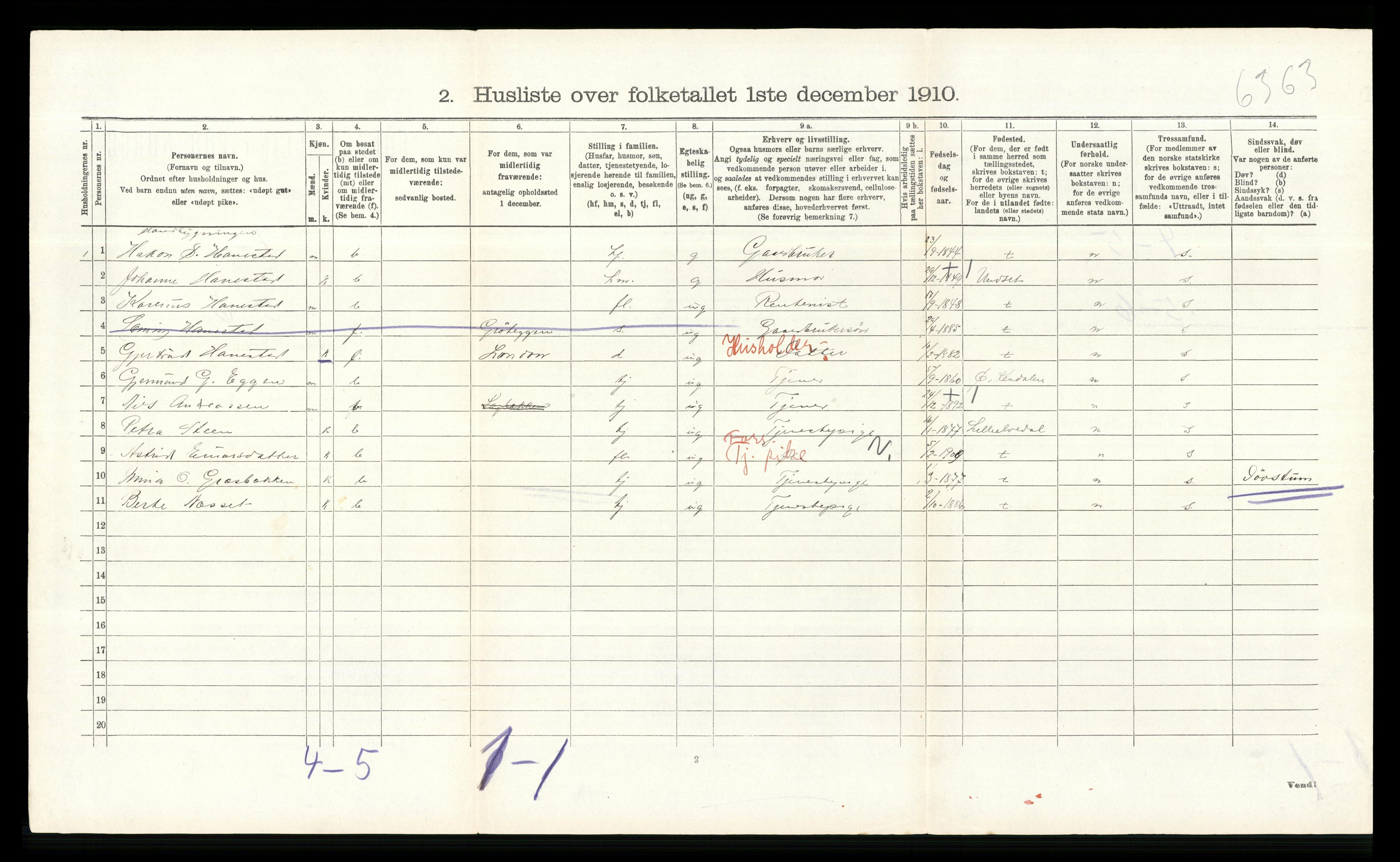 RA, 1910 census for Øvre Rendal, 1910, p. 595