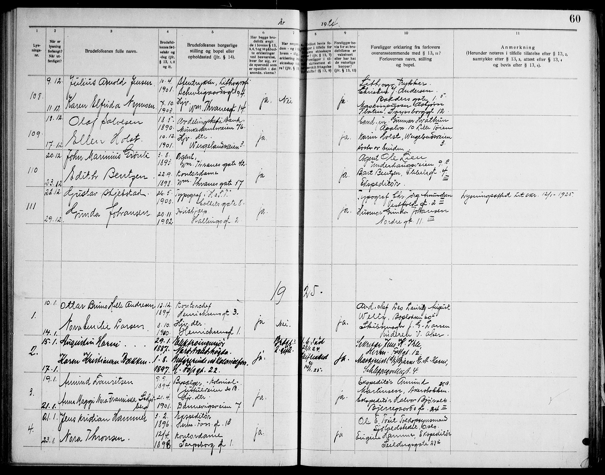 Gamle Aker prestekontor Kirkebøker, SAO/A-10617a/H/L0006: Banns register no. 6, 1920-1928, p. 60
