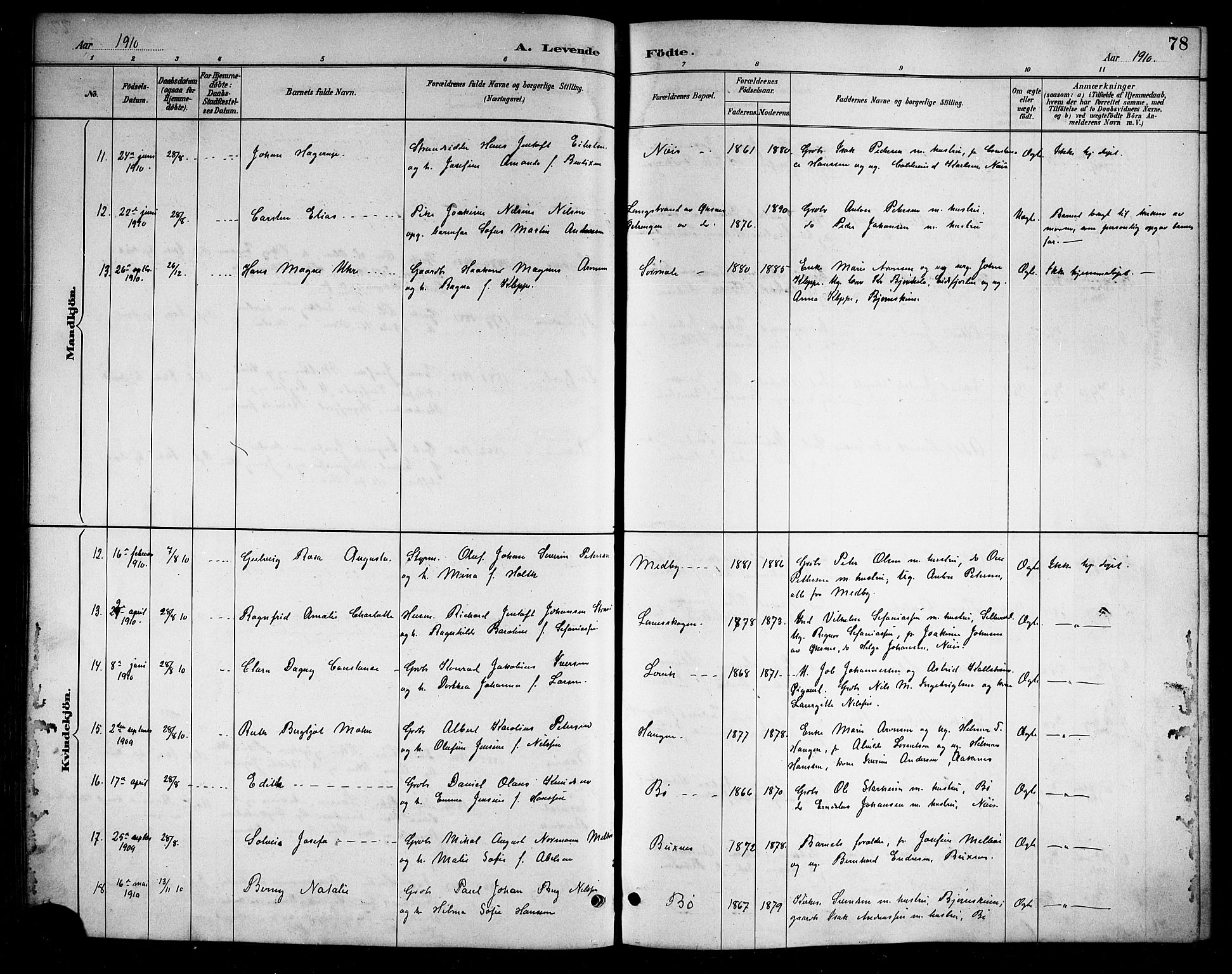 Ministerialprotokoller, klokkerbøker og fødselsregistre - Nordland, AV/SAT-A-1459/898/L1427: Parish register (copy) no. 898C02, 1887-1917, p. 78