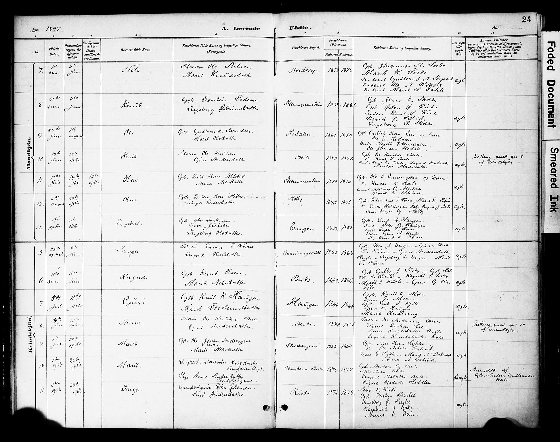 Øystre Slidre prestekontor, SAH/PREST-138/H/Ha/Haa/L0004: Parish register (official) no. 4, 1887-1910, p. 24