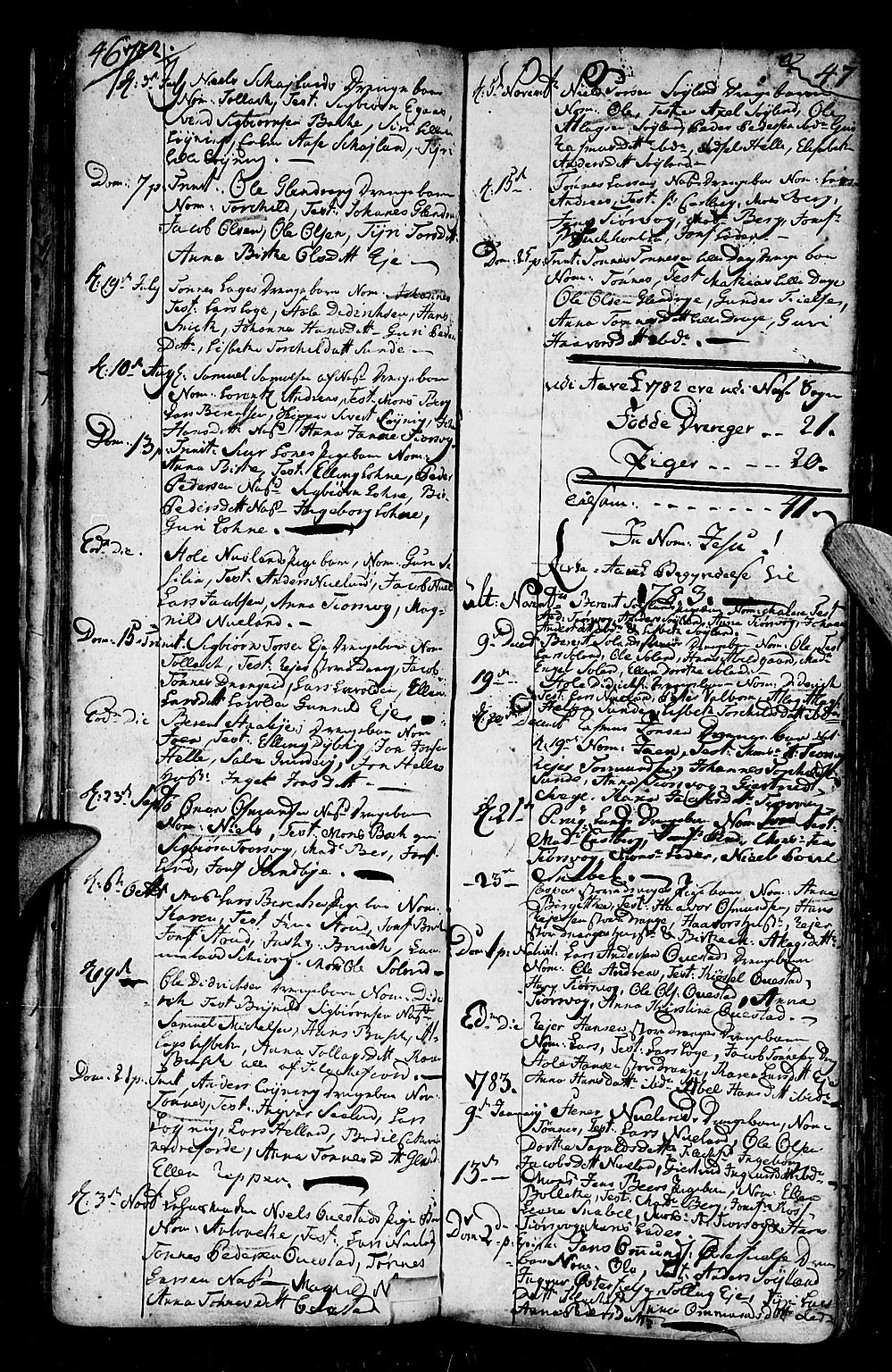 Flekkefjord sokneprestkontor, SAK/1111-0012/F/Fb/Fbc/L0001: Parish register (copy) no. B 1, 1773-1801, p. 46-47