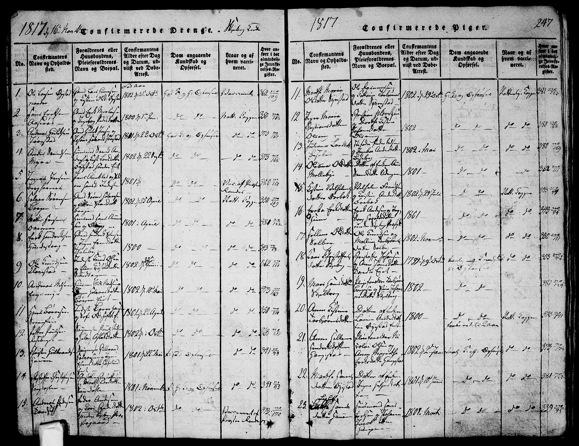 Skjeberg prestekontor Kirkebøker, SAO/A-10923/G/Ga/L0001: Parish register (copy) no. I 1, 1815-1830, p. 247