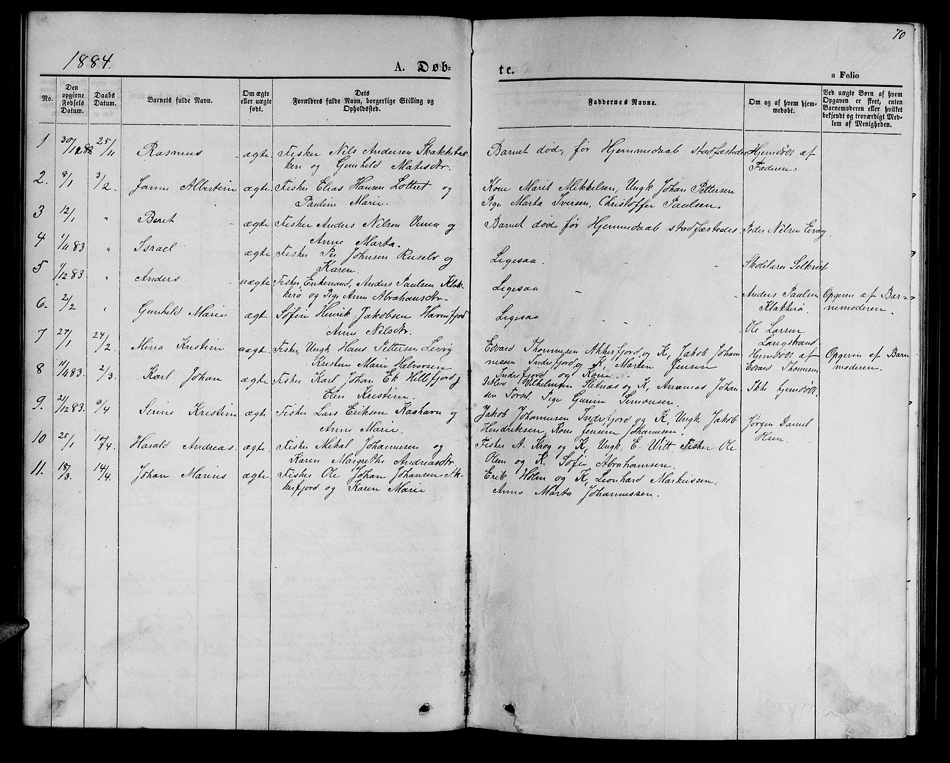 Hammerfest sokneprestkontor, SATØ/S-1347/H/Hb/L0005.klokk: Parish register (copy) no. 5, 1869-1884, p. 70