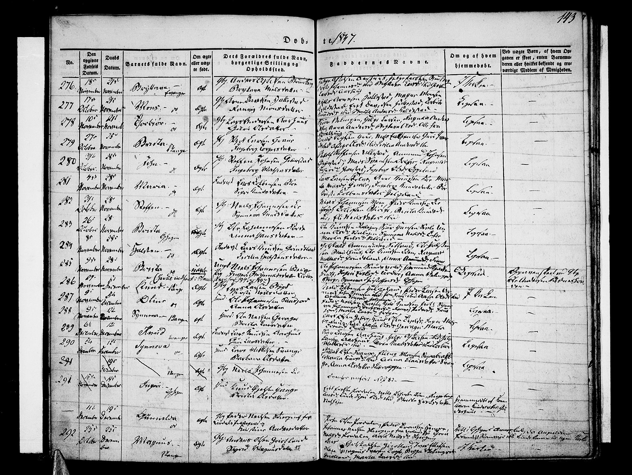 Voss sokneprestembete, SAB/A-79001/H/Haa: Parish register (official) no. A 13, 1836-1851, p. 143