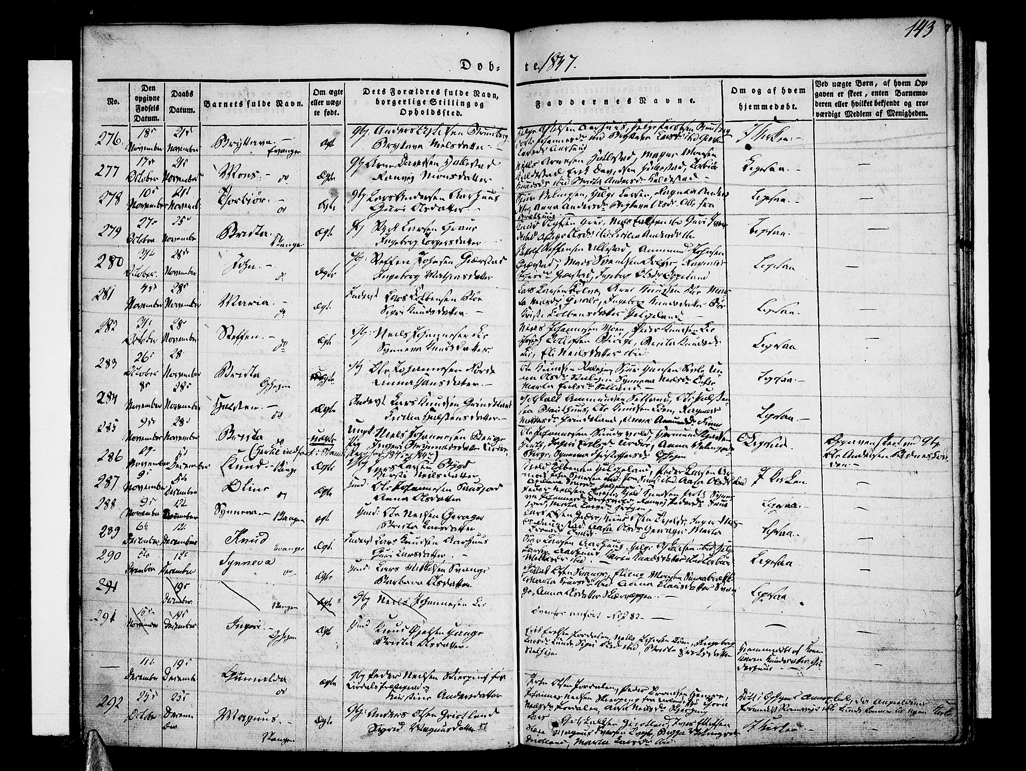 Voss sokneprestembete, AV/SAB-A-79001/H/Haa: Parish register (official) no. A 13, 1836-1851, p. 143