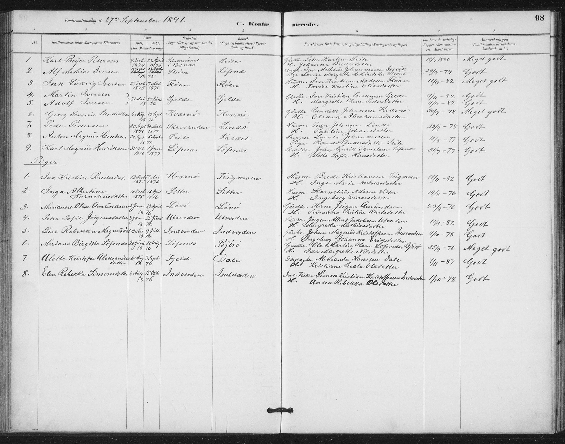 Ministerialprotokoller, klokkerbøker og fødselsregistre - Nord-Trøndelag, SAT/A-1458/772/L0603: Parish register (official) no. 772A01, 1885-1912, p. 98