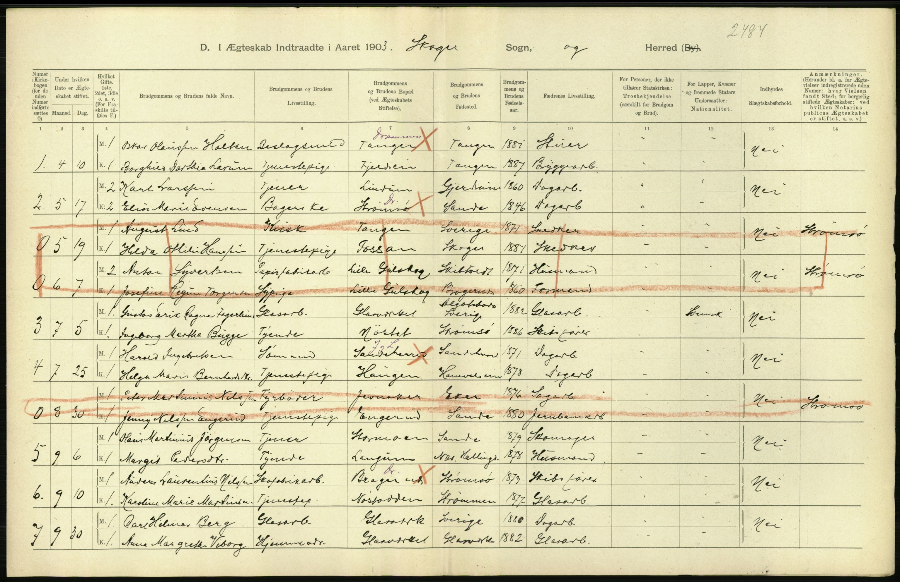 Statistisk sentralbyrå, Sosiodemografiske emner, Befolkning, AV/RA-S-2228/D/Df/Dfa/Dfaa/L0008: Jarlsberg og Larvik amt: Fødte, gifte, døde, 1903, p. 450