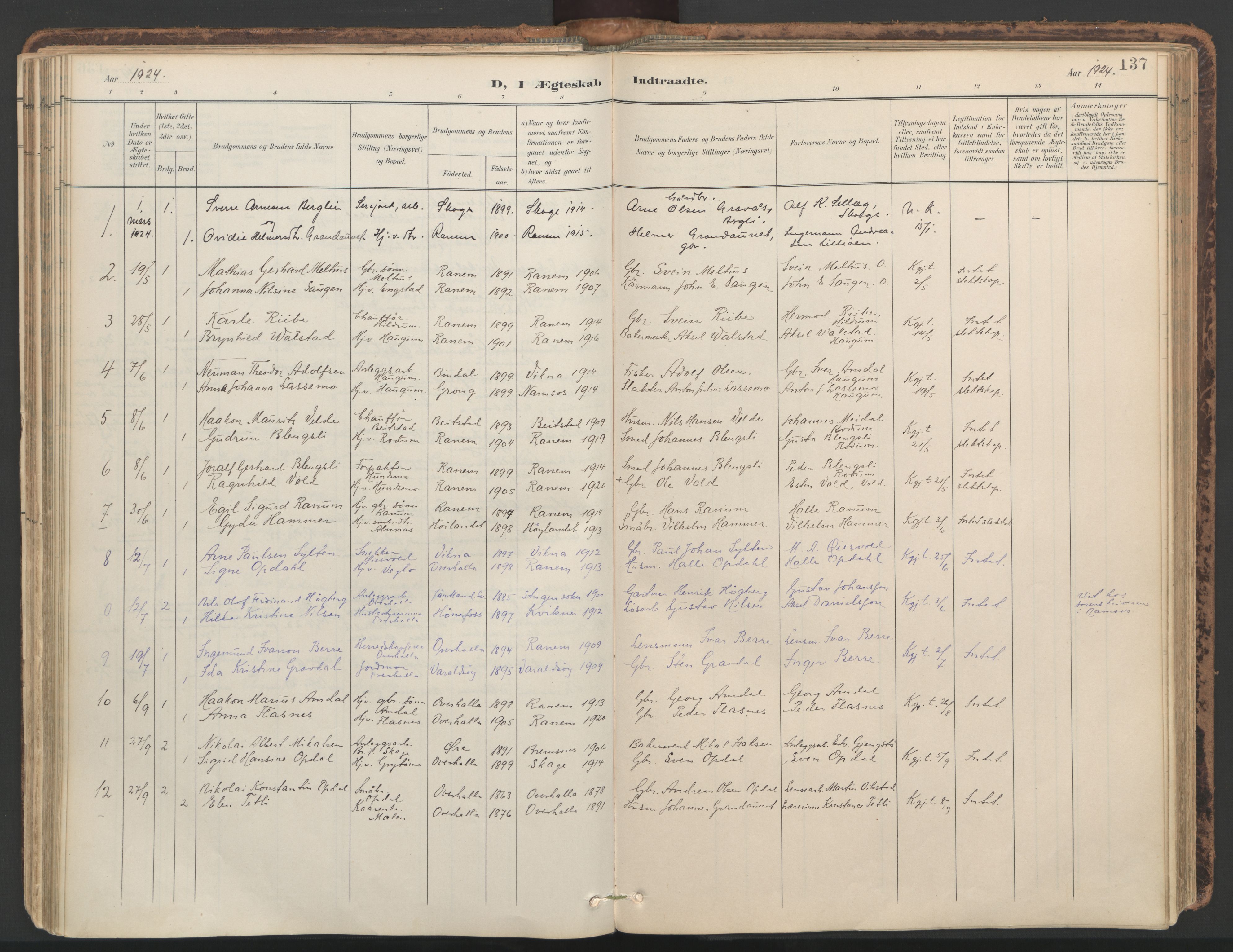 Ministerialprotokoller, klokkerbøker og fødselsregistre - Nord-Trøndelag, SAT/A-1458/764/L0556: Parish register (official) no. 764A11, 1897-1924, p. 137