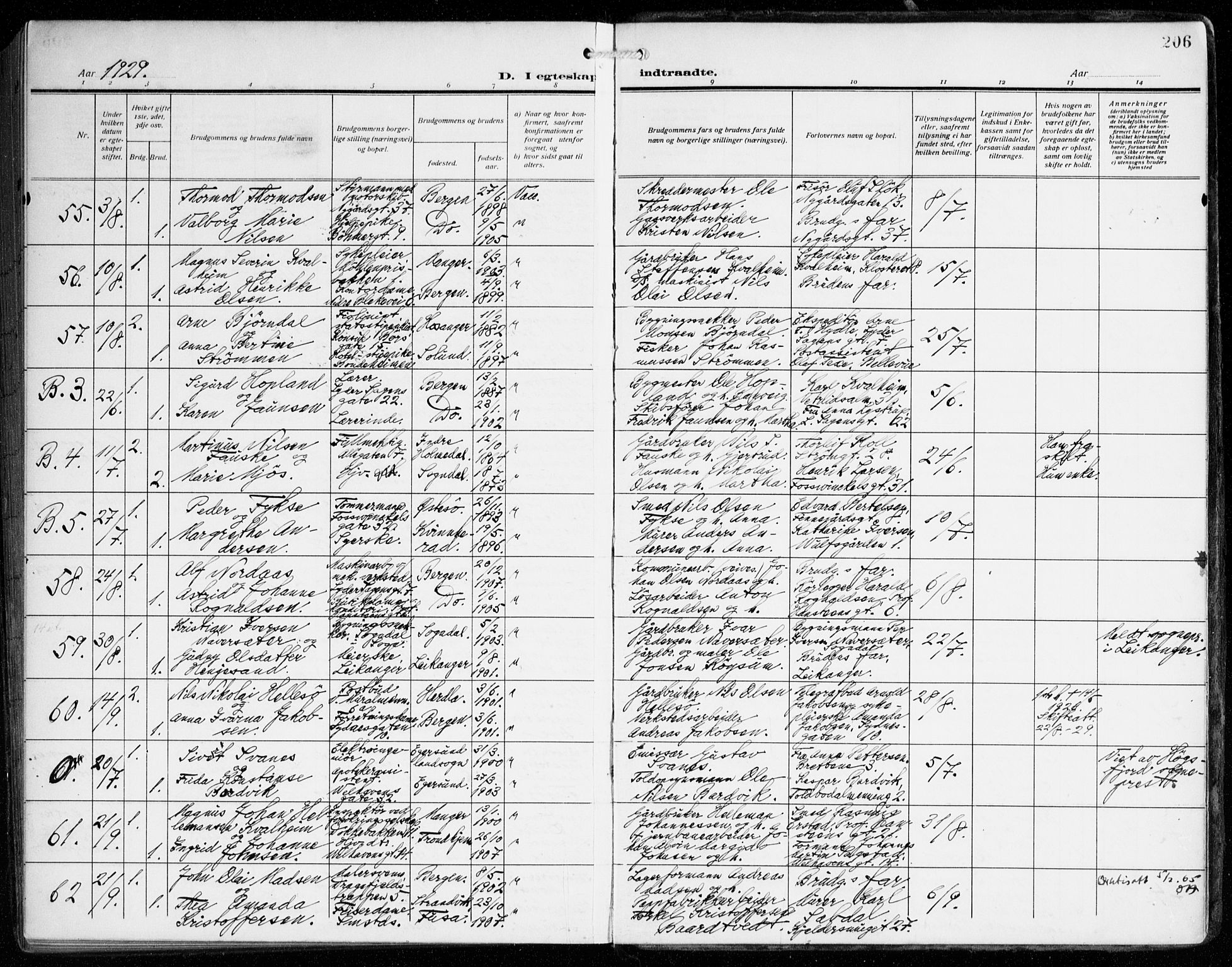 Johanneskirken sokneprestembete, AV/SAB-A-76001/H/Haa/L0013: Parish register (official) no. D 2, 1912-1929, p. 206