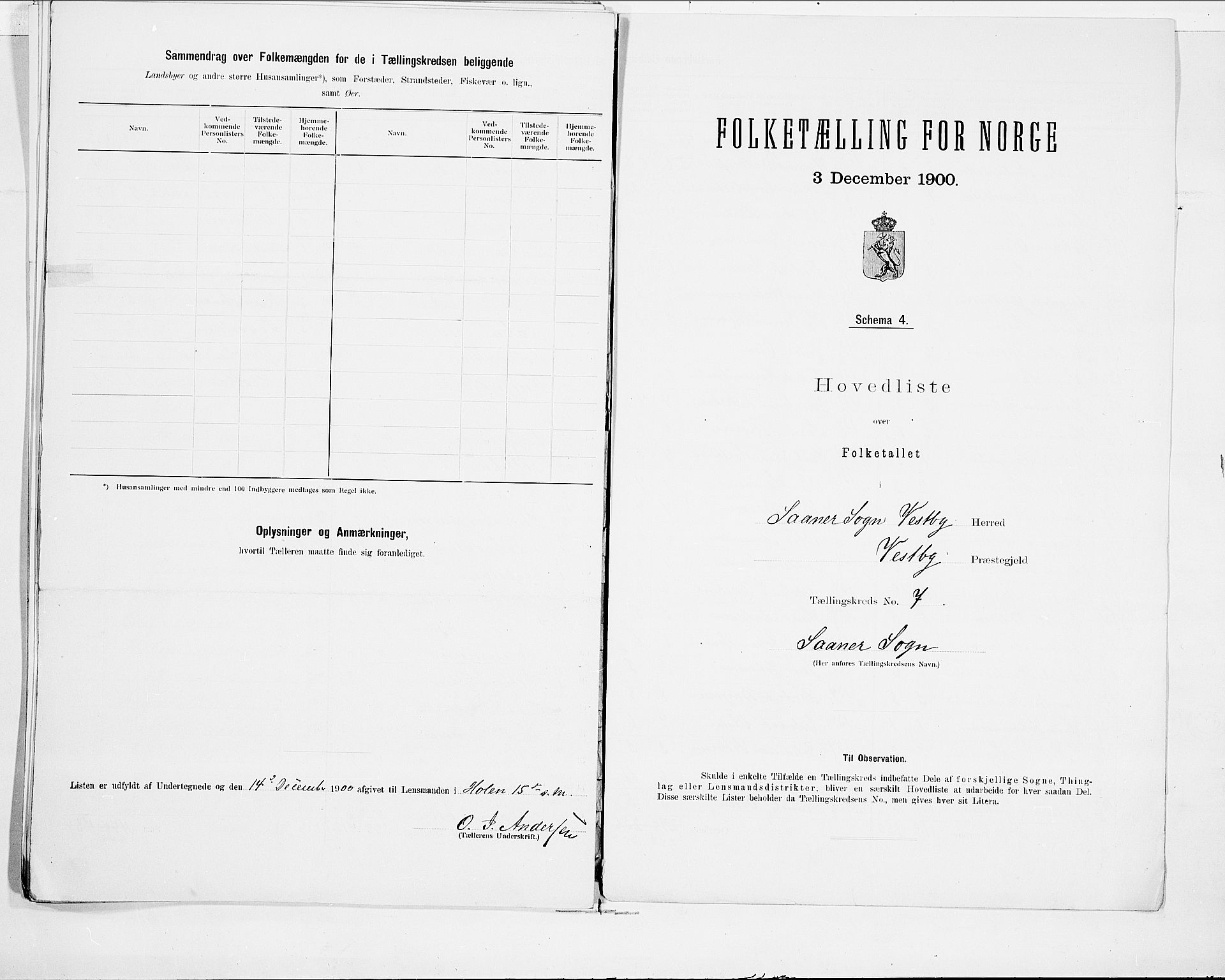 SAO, 1900 census for Vestby, 1900, p. 22