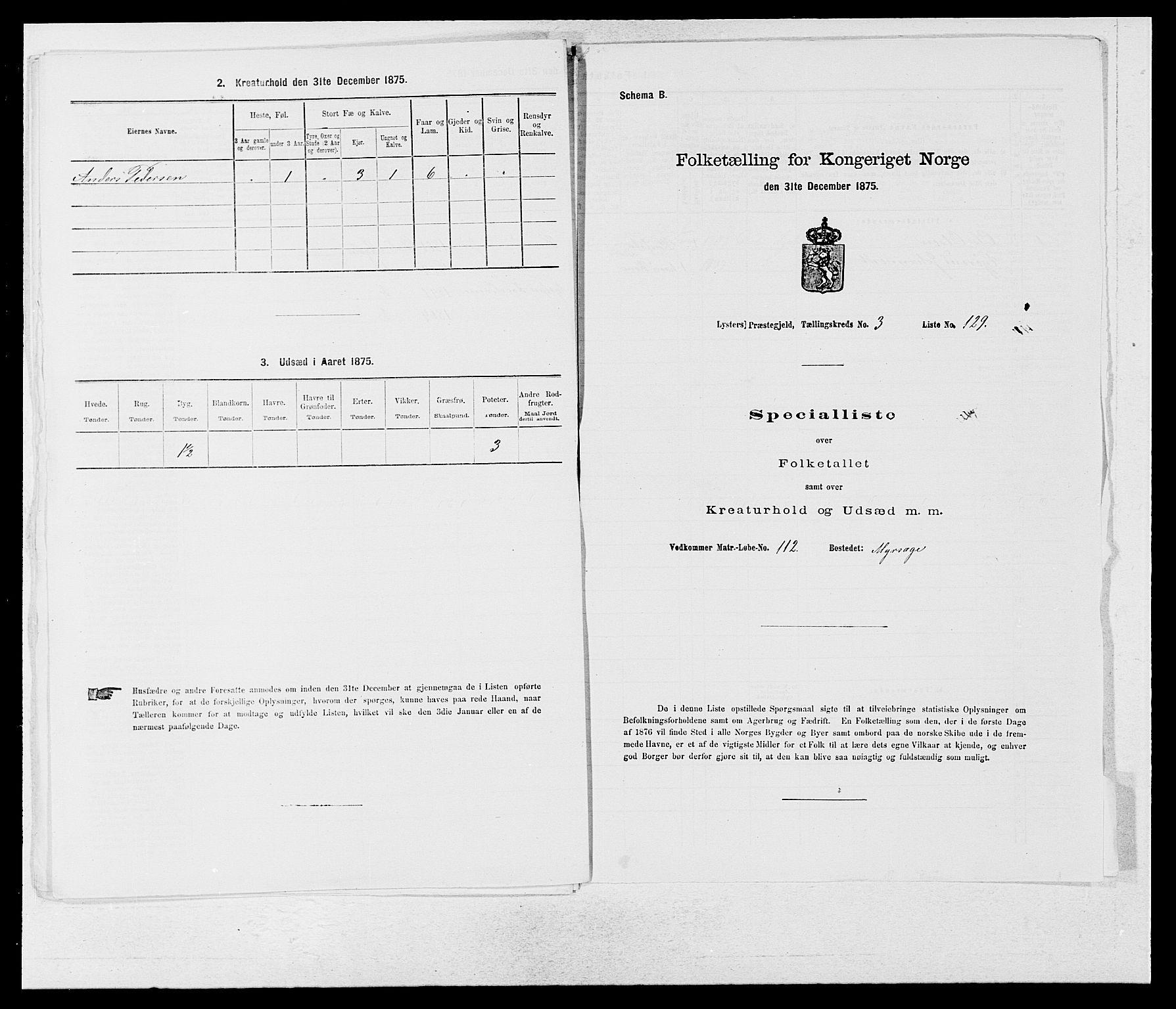 SAB, 1875 census for 1426P Luster, 1875, p. 695