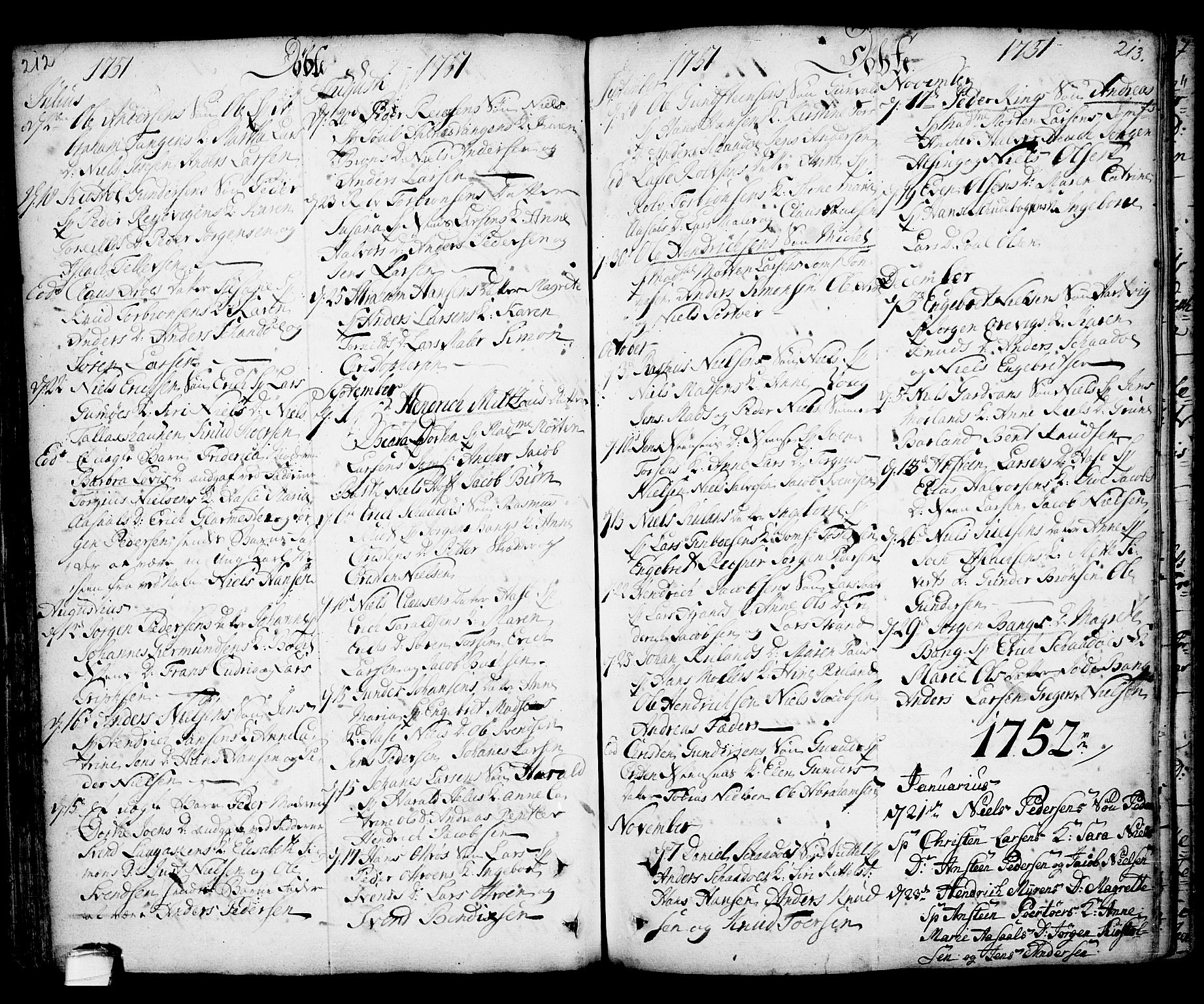 Kragerø kirkebøker, AV/SAKO-A-278/F/Fa/L0001: Parish register (official) no. 1, 1702-1766, p. 212-213