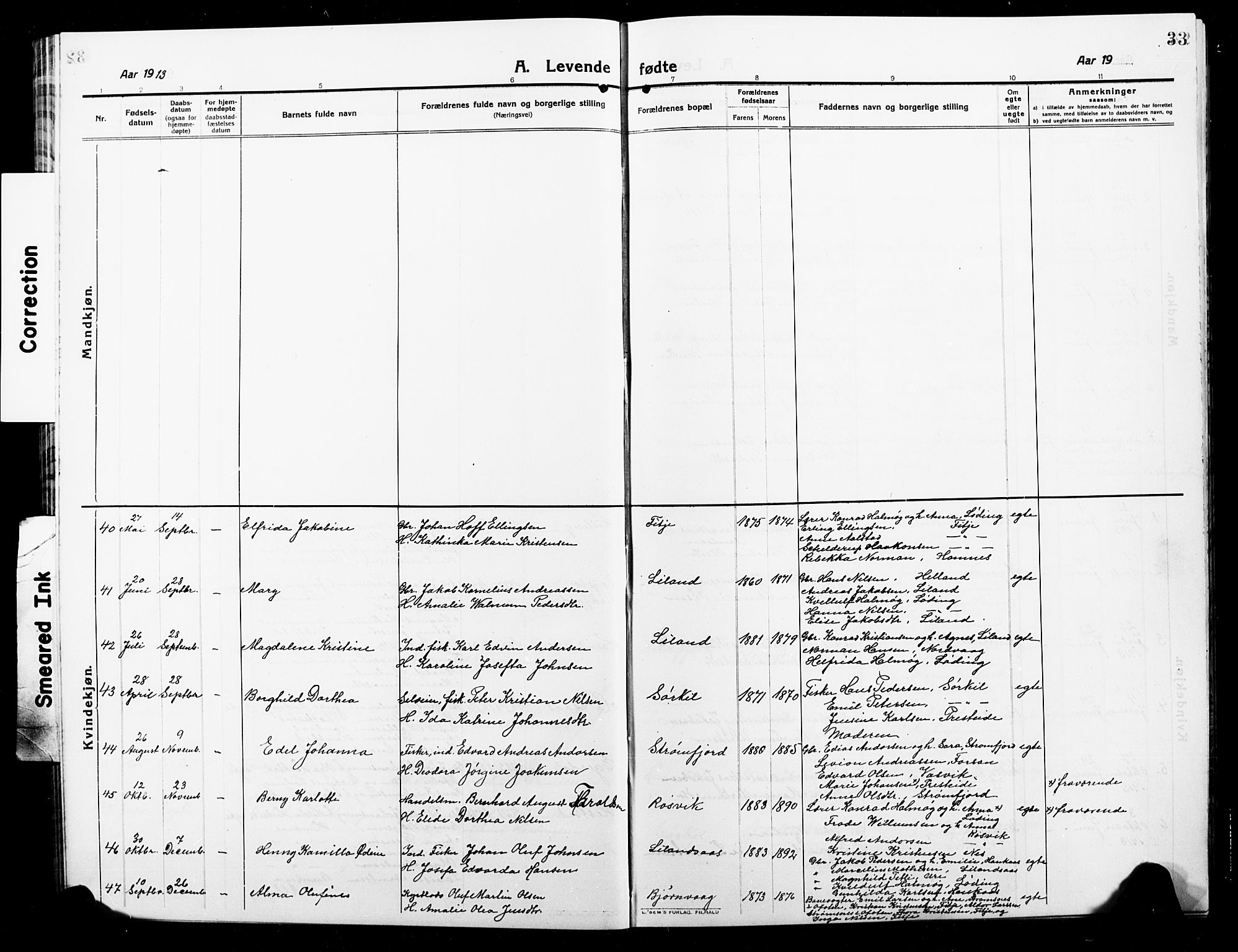 Ministerialprotokoller, klokkerbøker og fødselsregistre - Nordland, AV/SAT-A-1459/859/L0861: Parish register (copy) no. 859C07, 1910-1925, p. 33